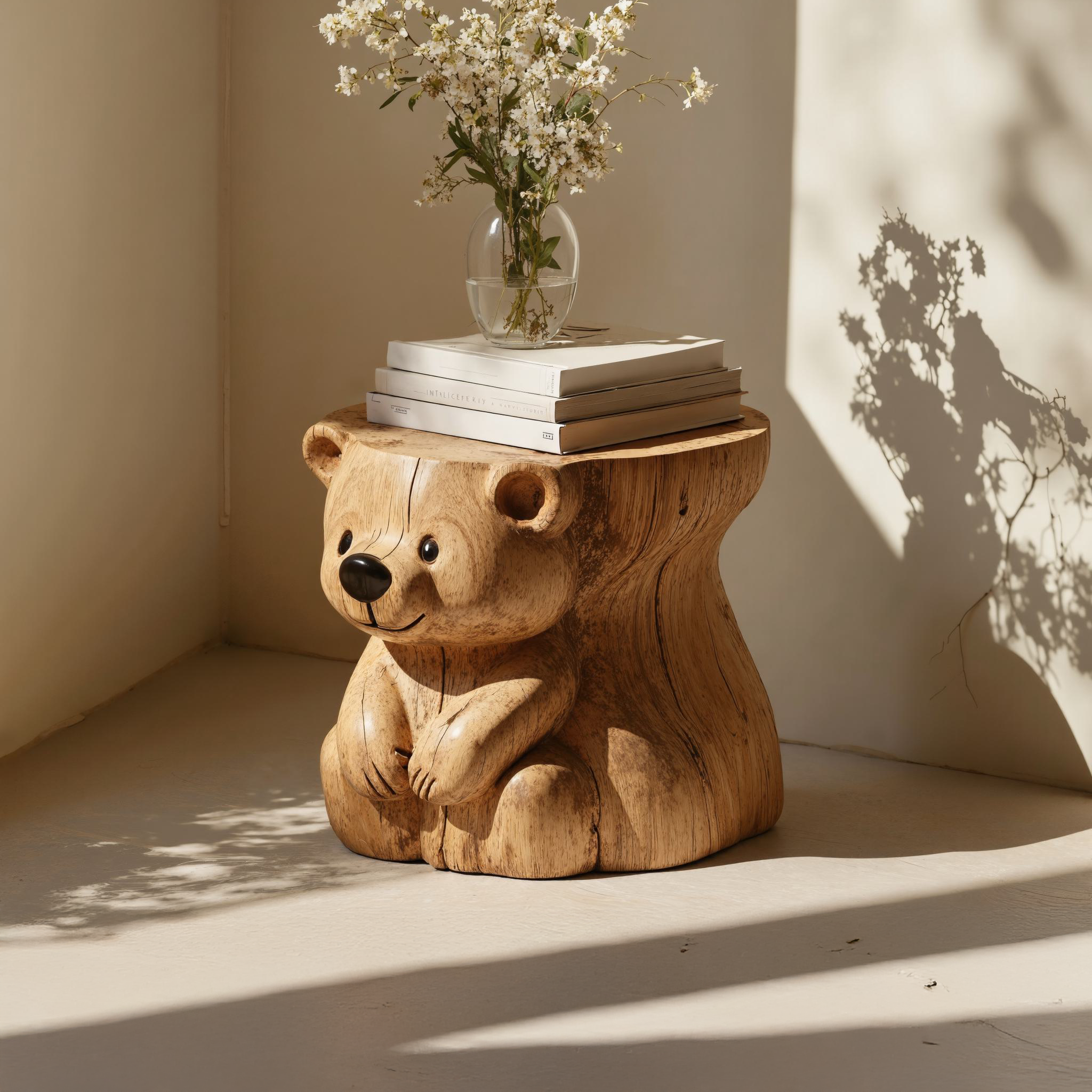 Handcrafted Bear End Table Unique Design SILDTEN073