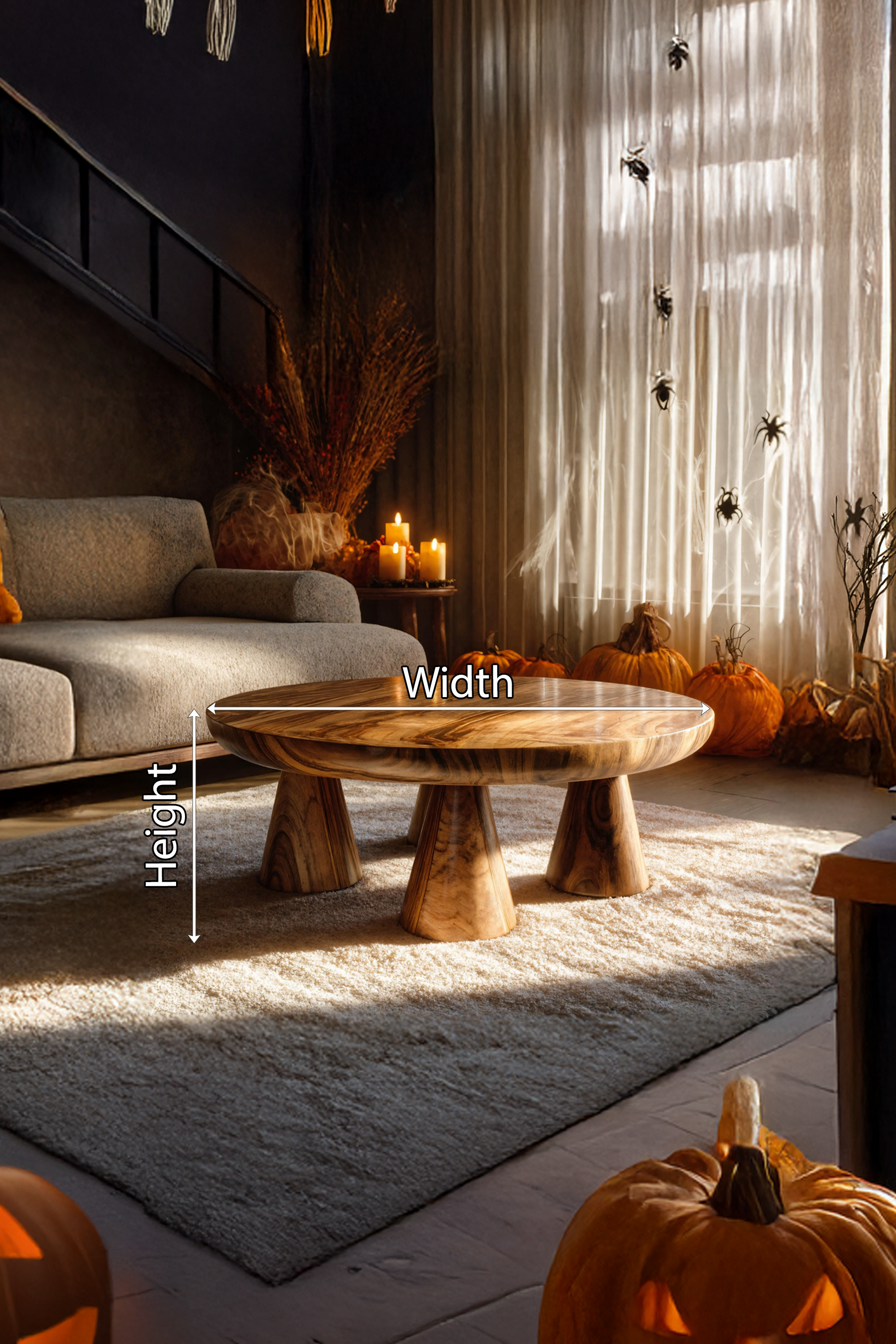 Handcrafted Wooden Live Edge Coffee Table Furniture Decor Pumpkin Season SILDTTNHCF017