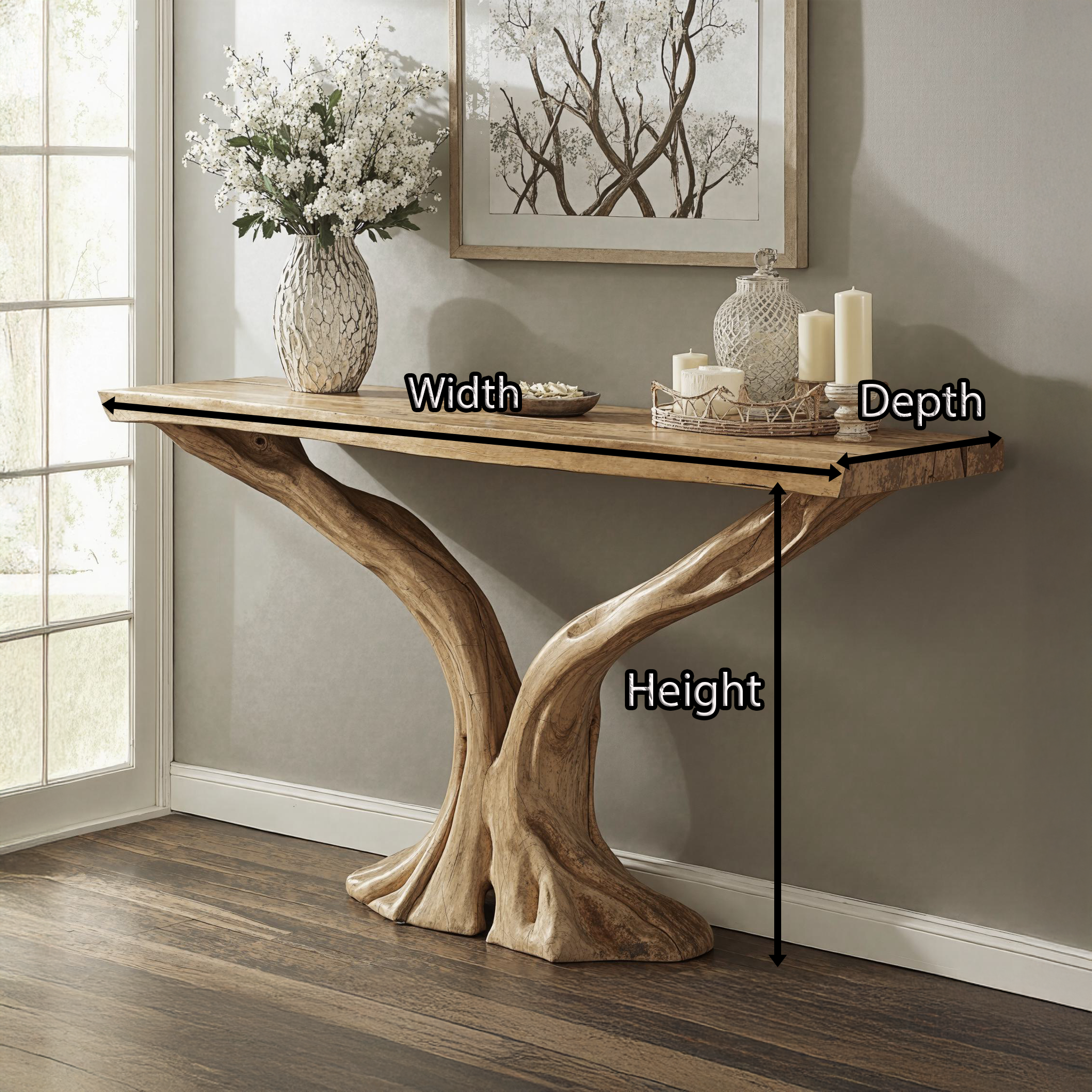 Bleached Farmhouse Console Table With Shelf - Ca 1920
