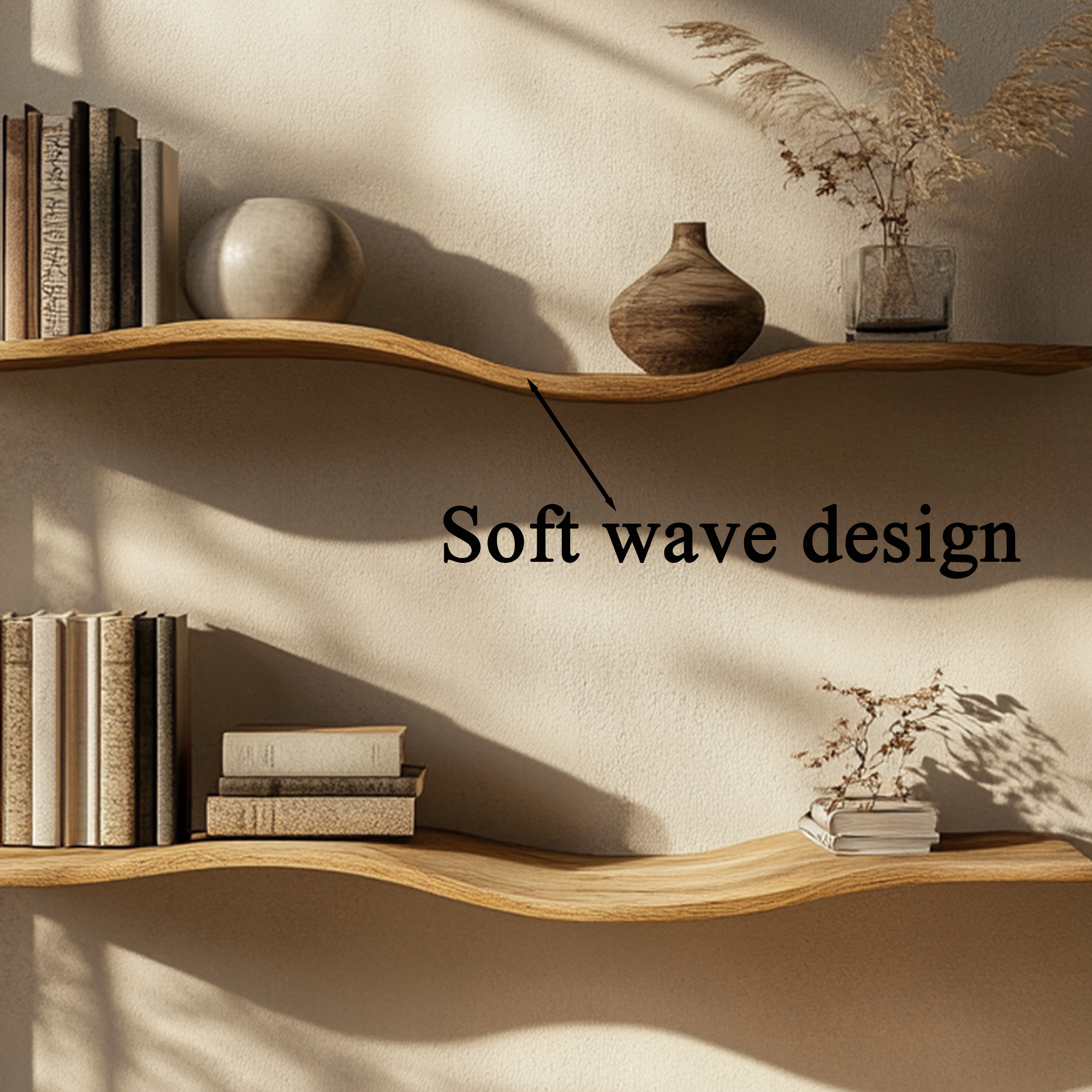 Rustic Wavy Floating Shelf Live Edge Decorative SINLWV006