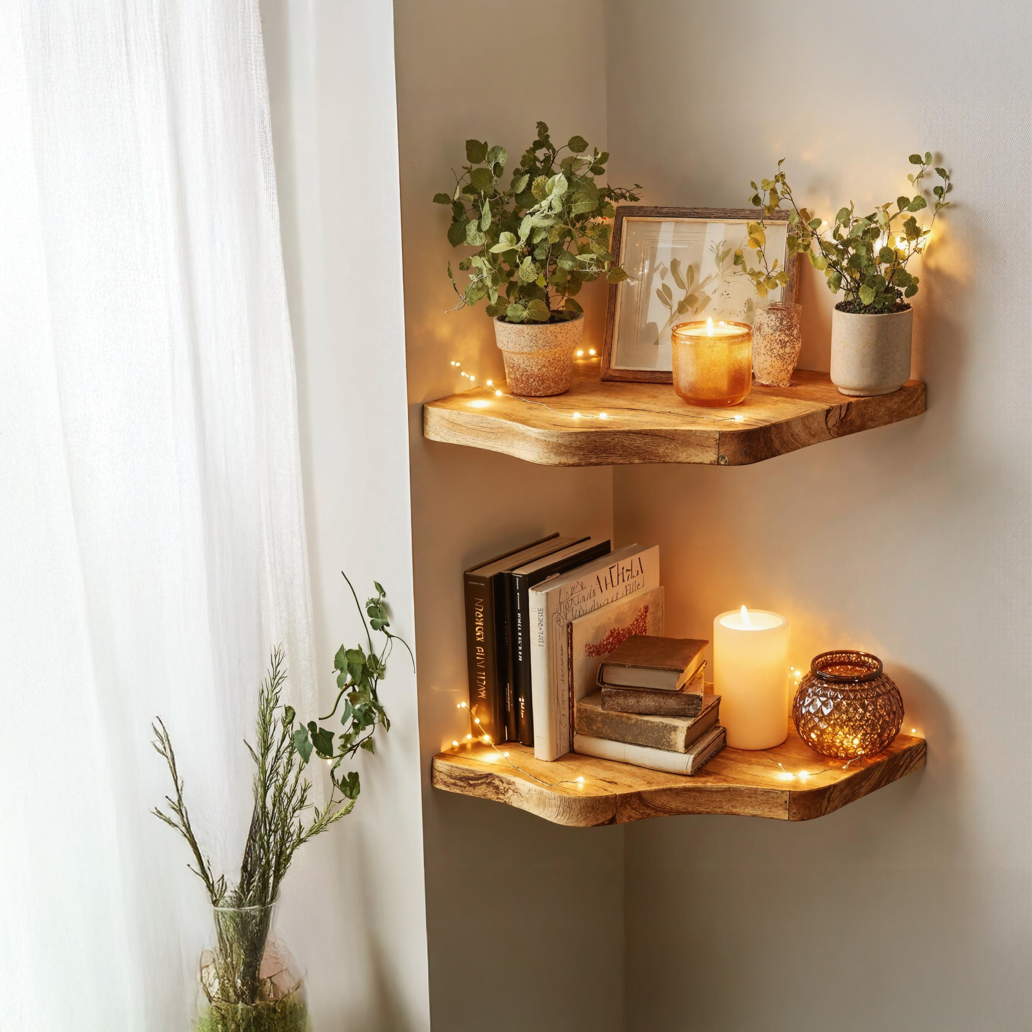 Corner Shelf Made From Natural Wood For Rustic Home Design SILDTCN084