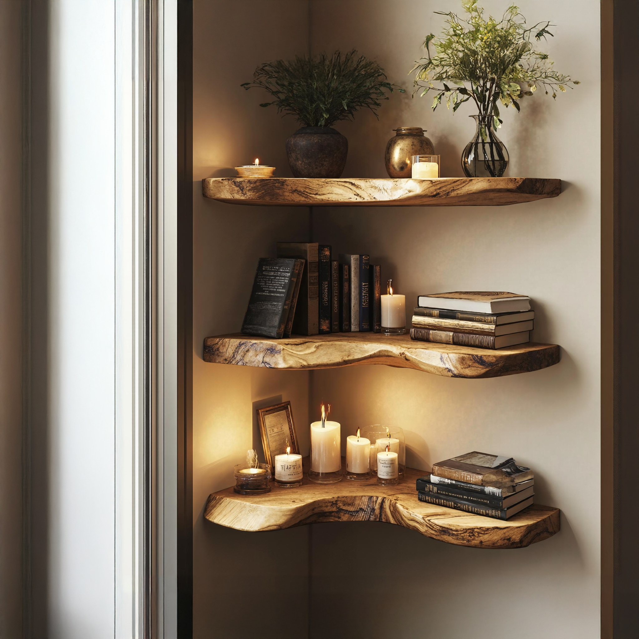 Elegant Wooden Corner Shelf For Living Room Display SILDTCN087