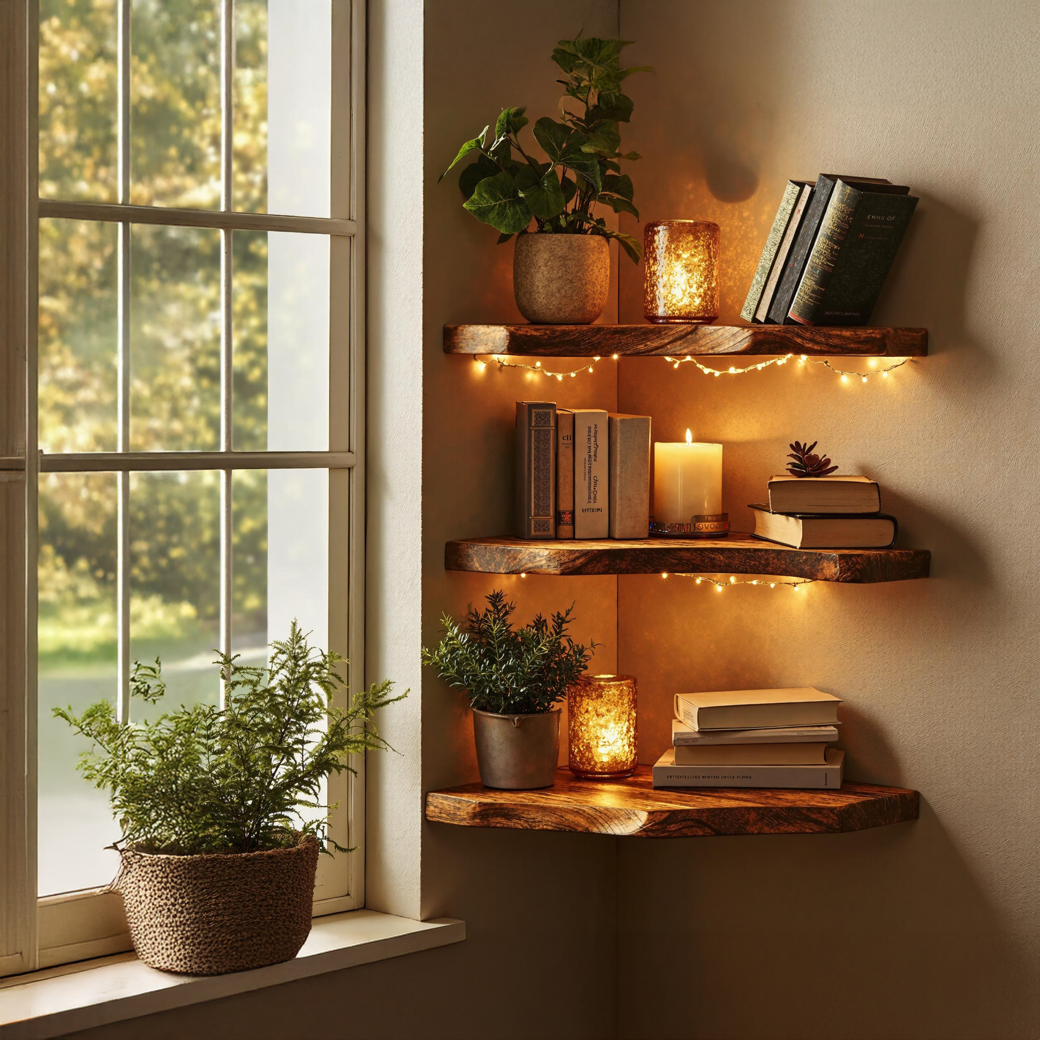 Corner Shelf With Natural Wood Finish For Cozy Look SILDTCN079