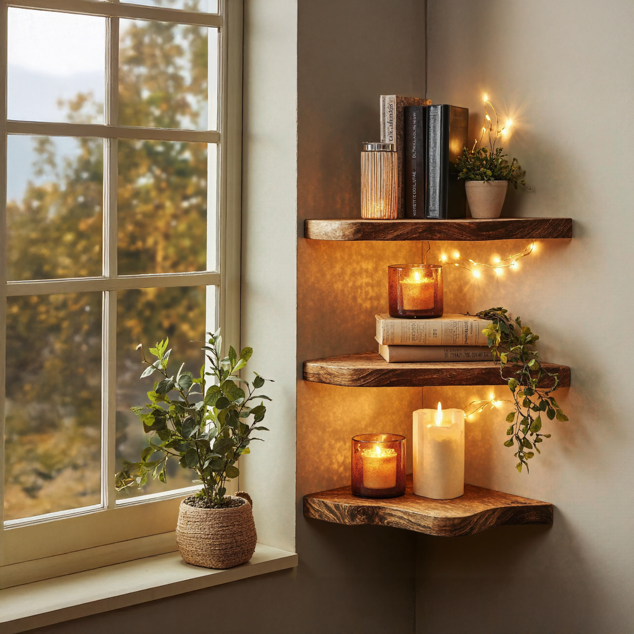 Handcrafted Corner Shelf Made From Natural Wood SILDTCN080