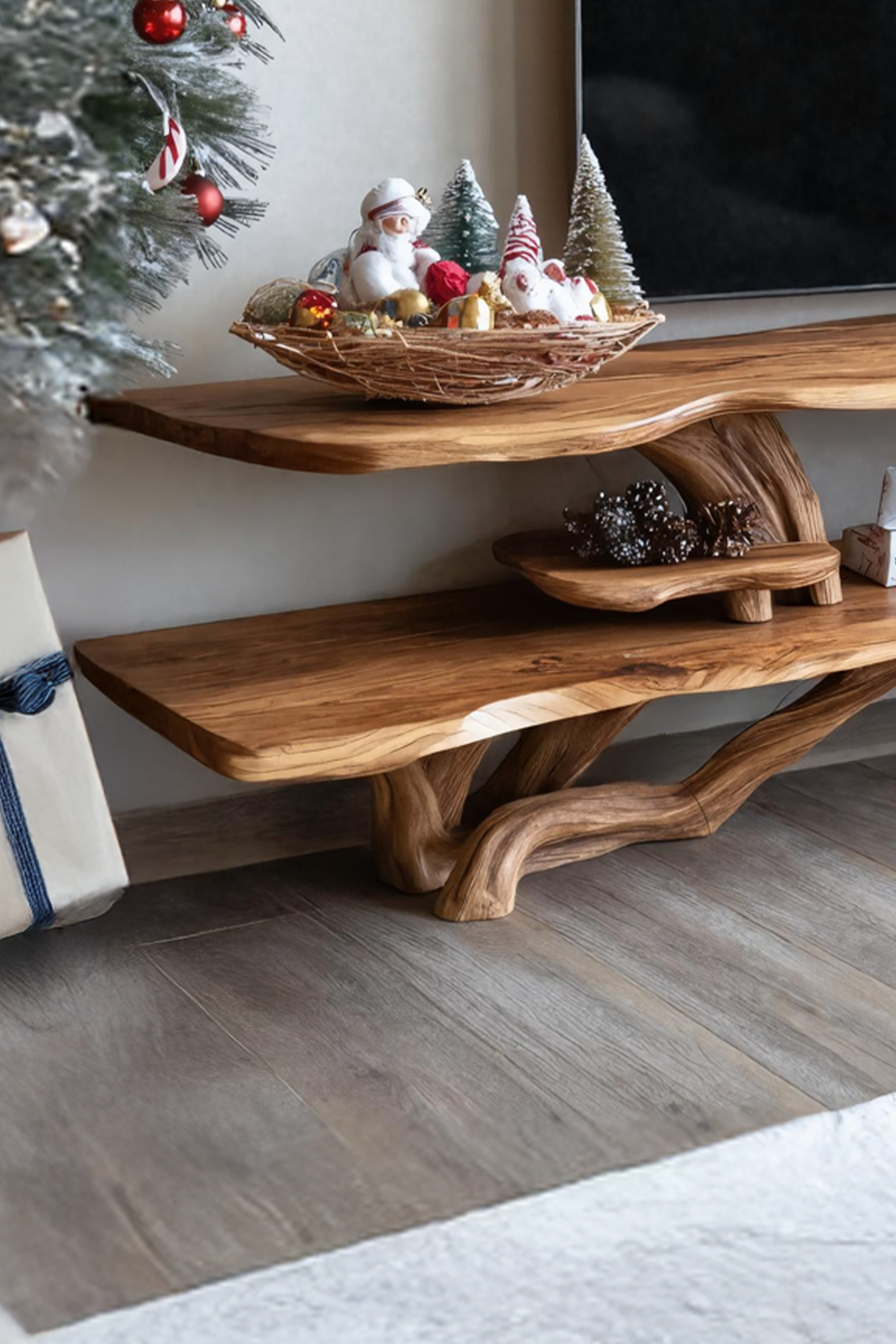 Modern Wooden Live Edge TV Console For Holiday Entryway And Living Room SILDTTNCTV029