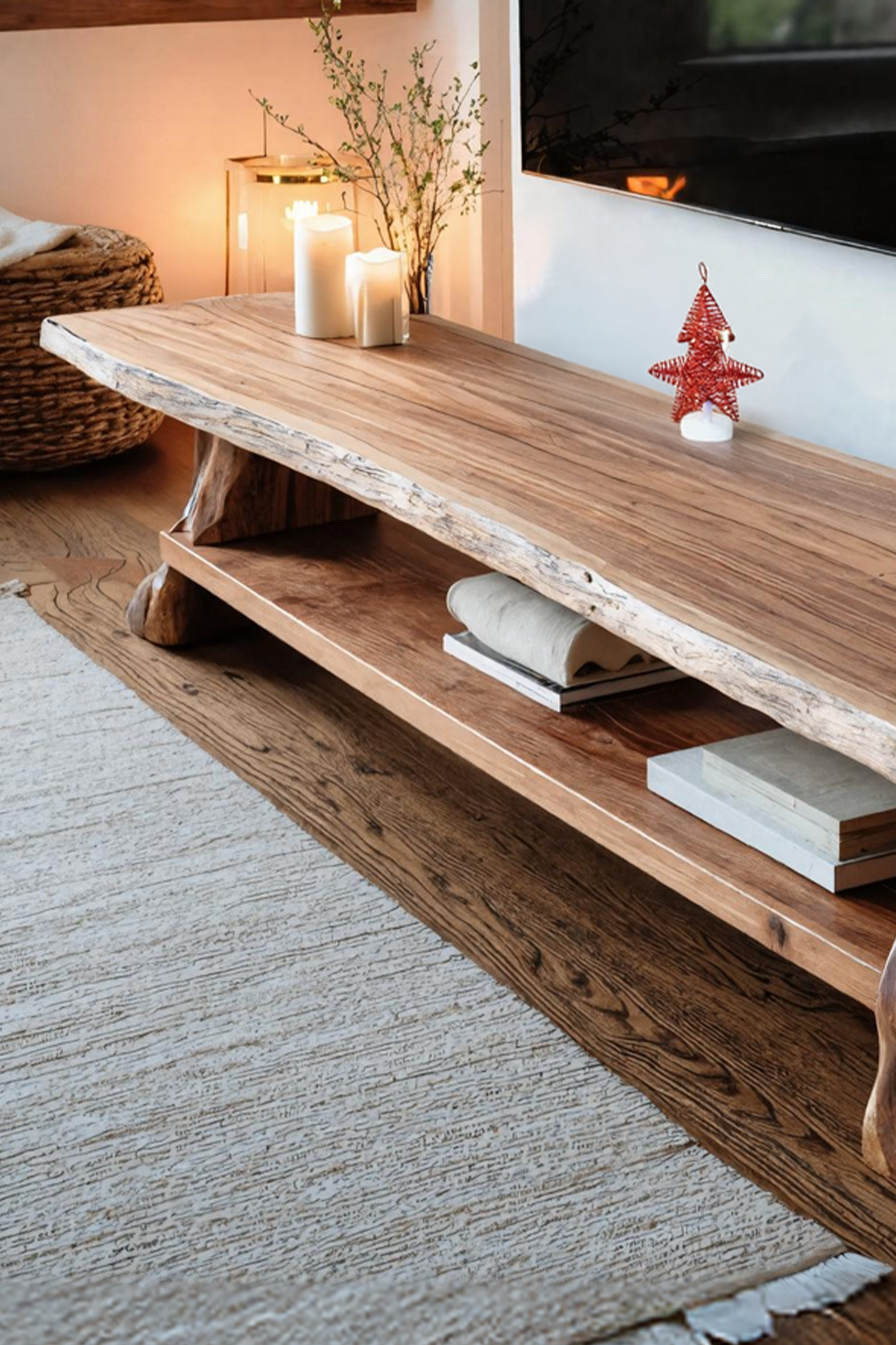 Mid Century Live Edge Wooden TV Console For Holiday Home Living Room SILDTTNCTV014