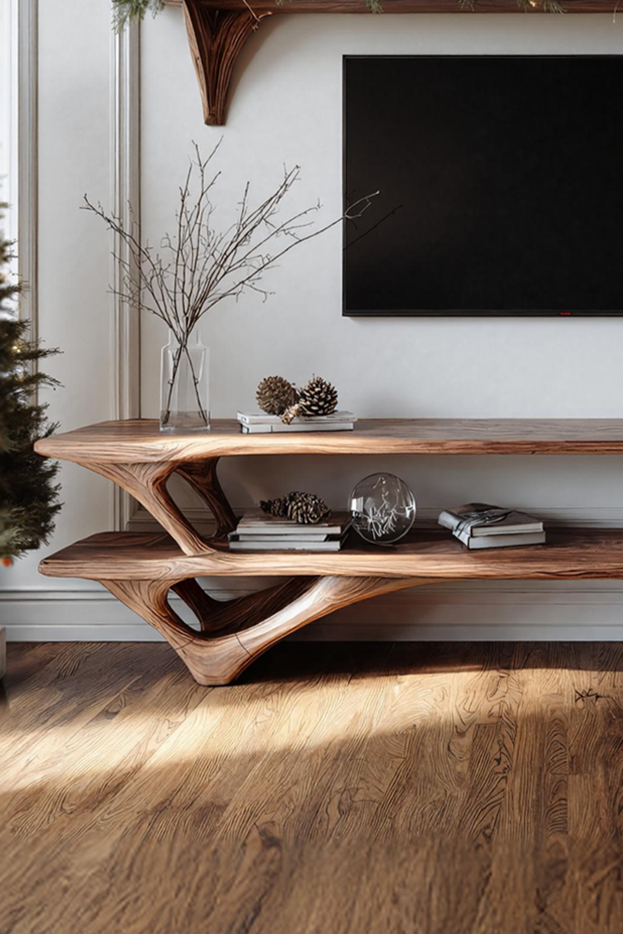 Farmhouse Wooden Live Edge TV Console For Holiday Furniture Decor SILDTTNCTV001