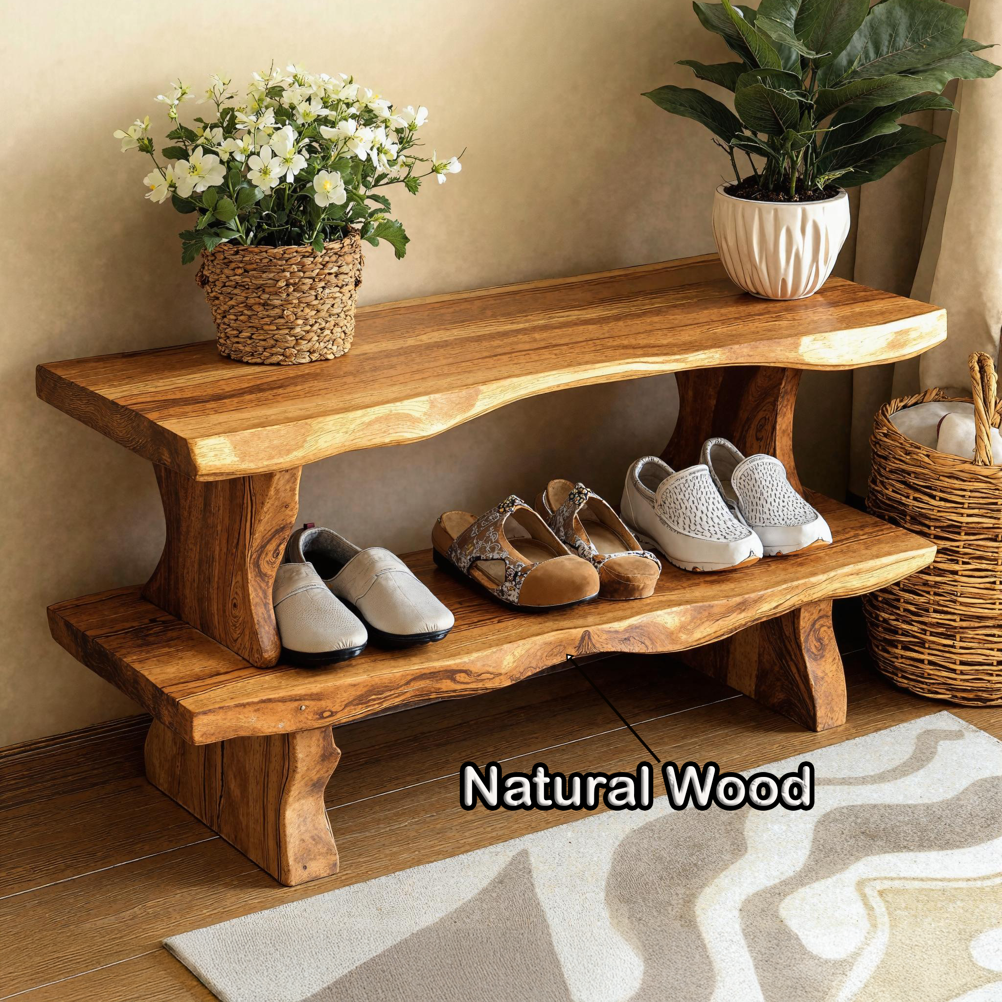 Minimalist Wooden Shoe Bench With Seating For Mudroom SILDTSHB005