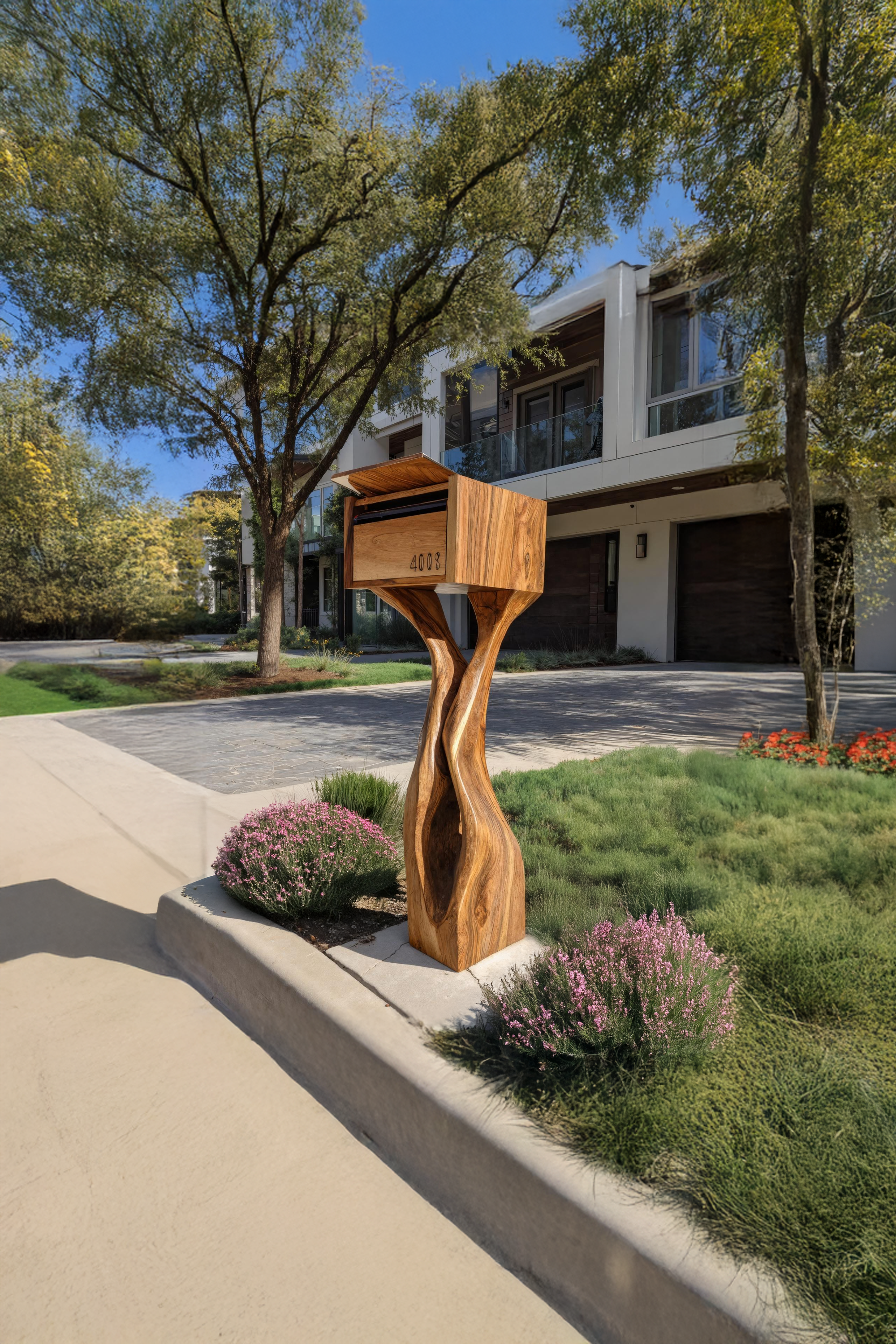 Mid Century Wooden Sculpture Mailbox For Outdoor Furniture Accent SILDTTRMB005