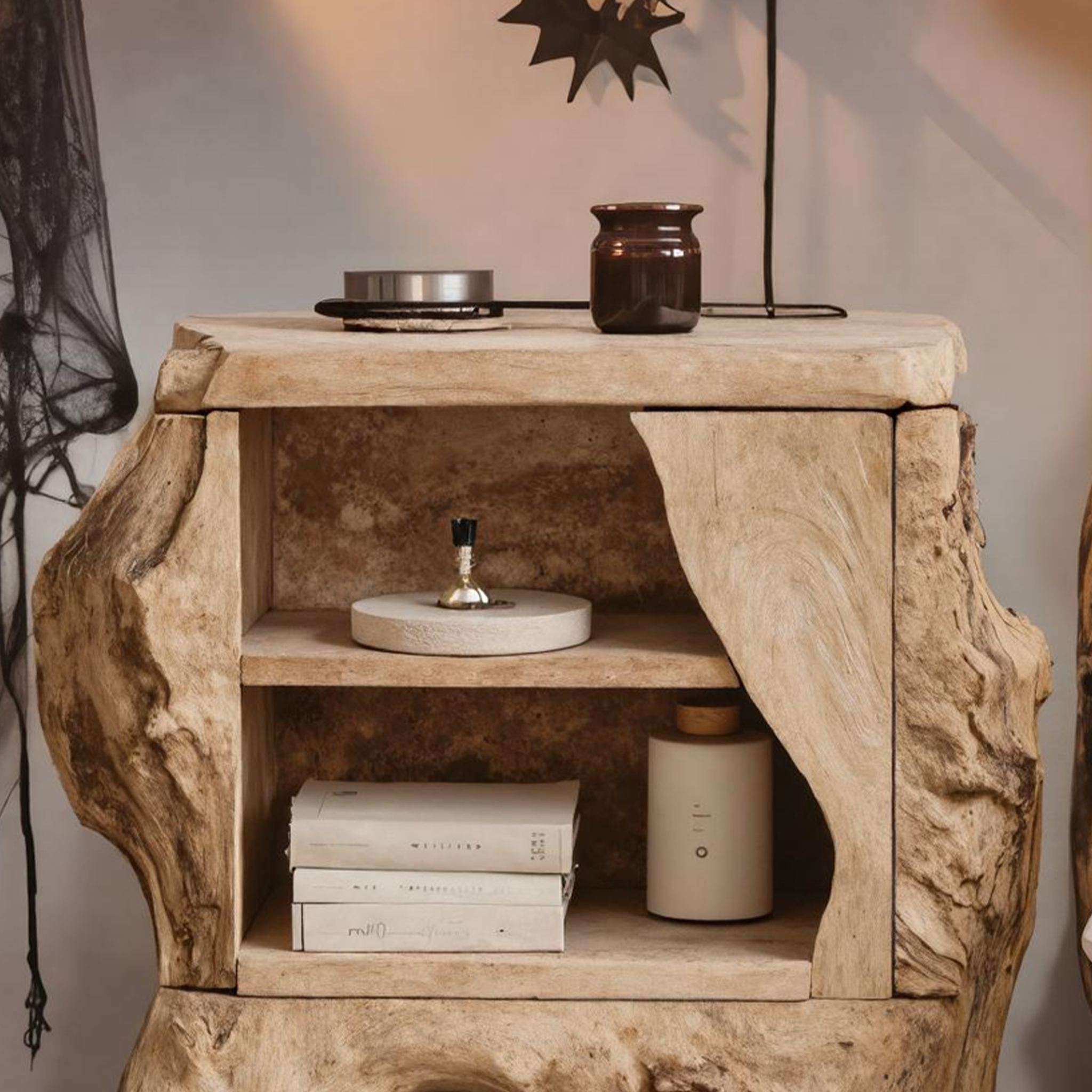 Mid Century Wooden Live Edge Nightstand For Bedroom Halloween Decor SILDTTNHN001