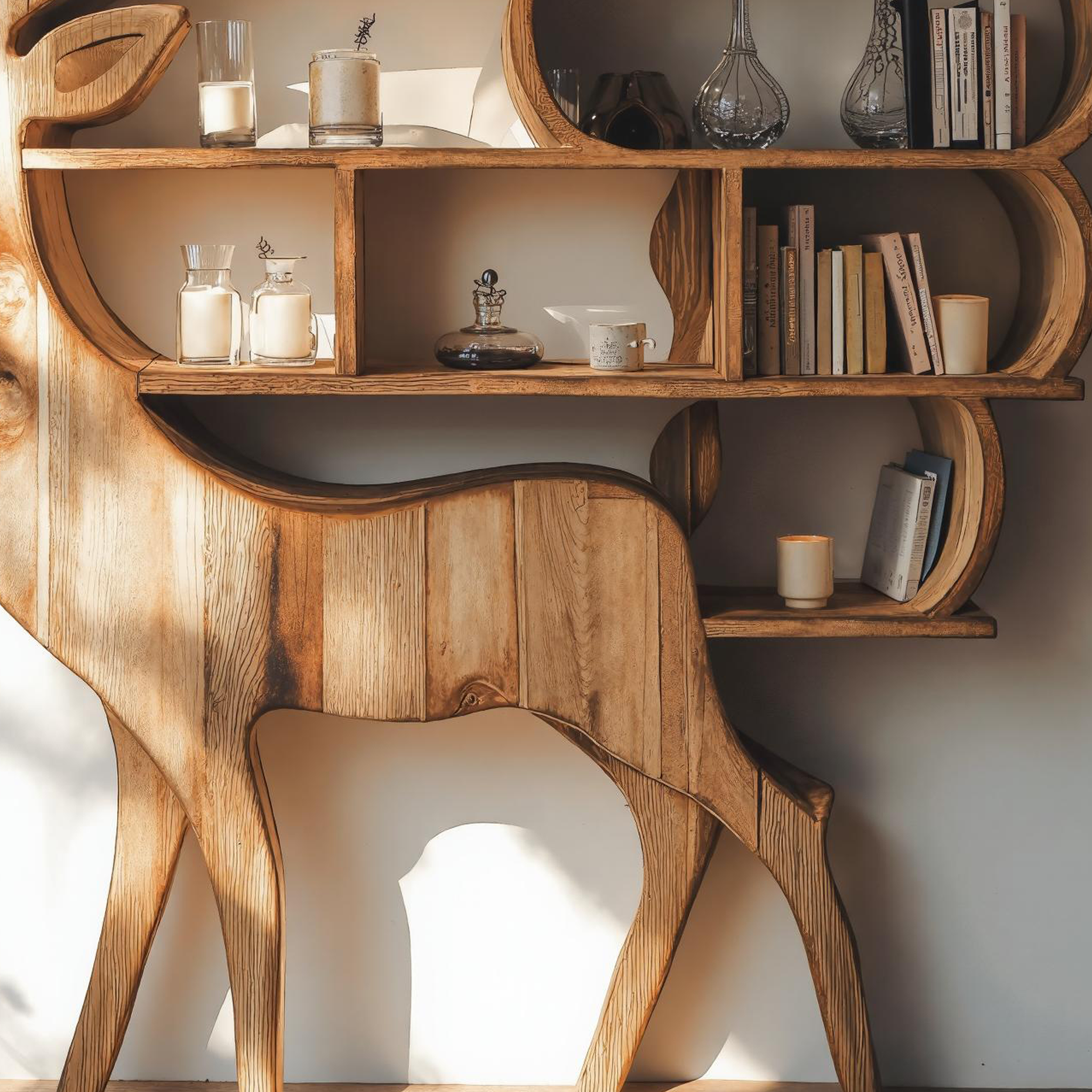 Customizable Wooden Deer Shelf For Living Room Storage SILDTDE014