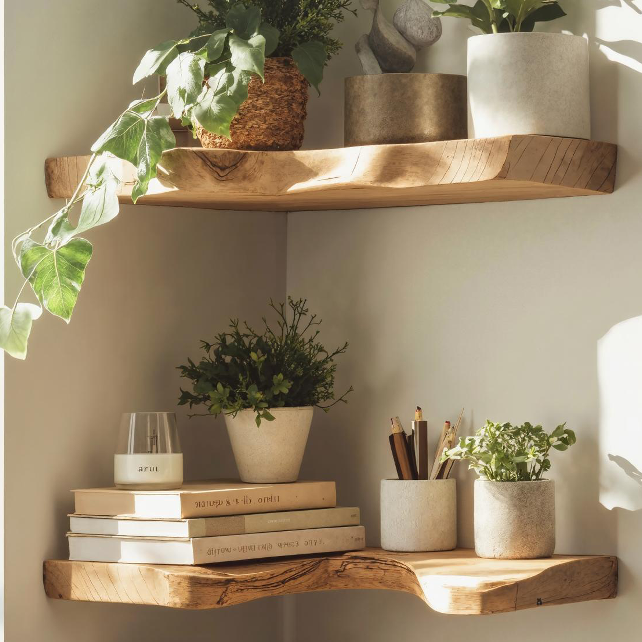 Mid Century Live Edge Corner Shelf For Living Room Decor SILDTCN088