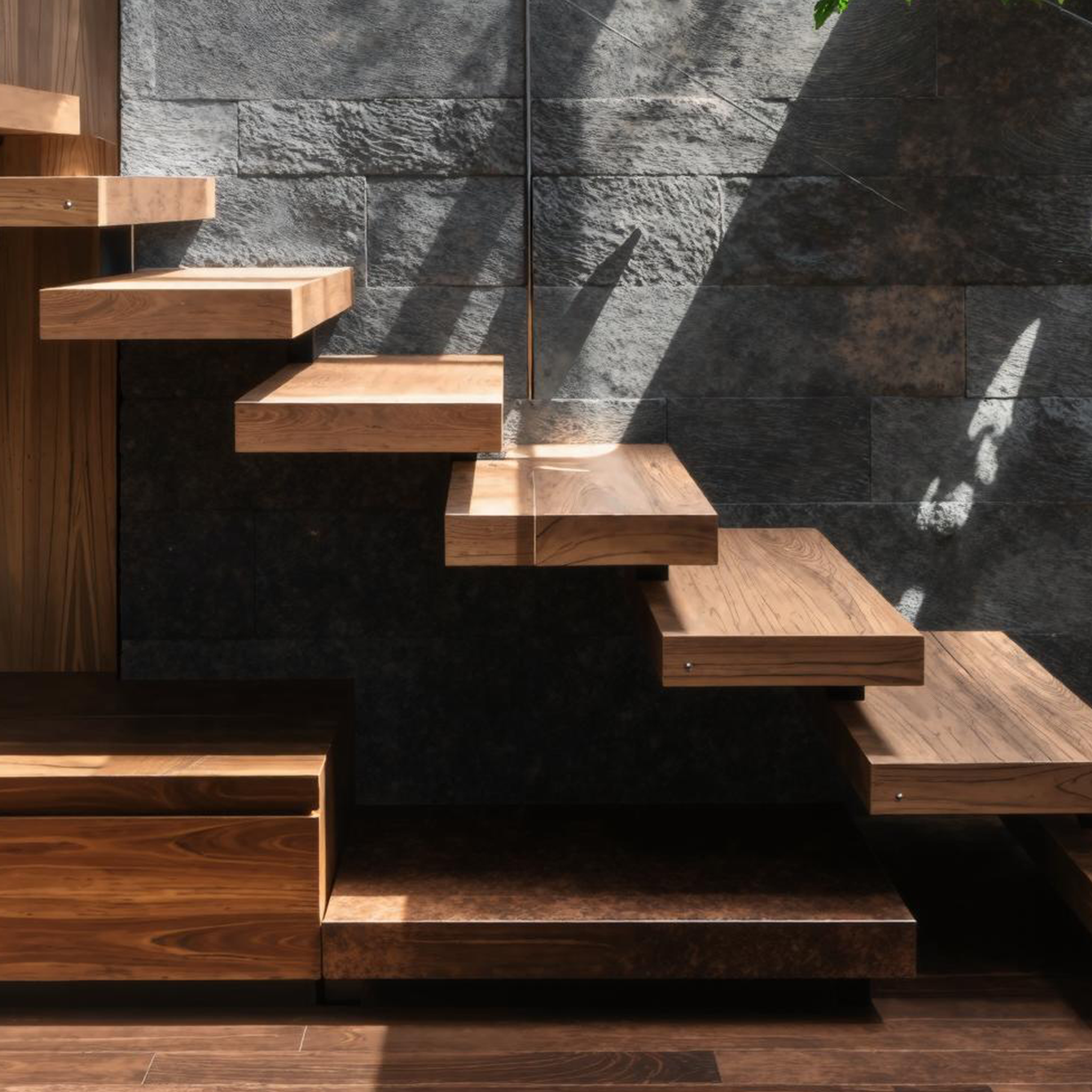 Mid Century Solid Wood Stair Living Room Decor SILDTFLS001