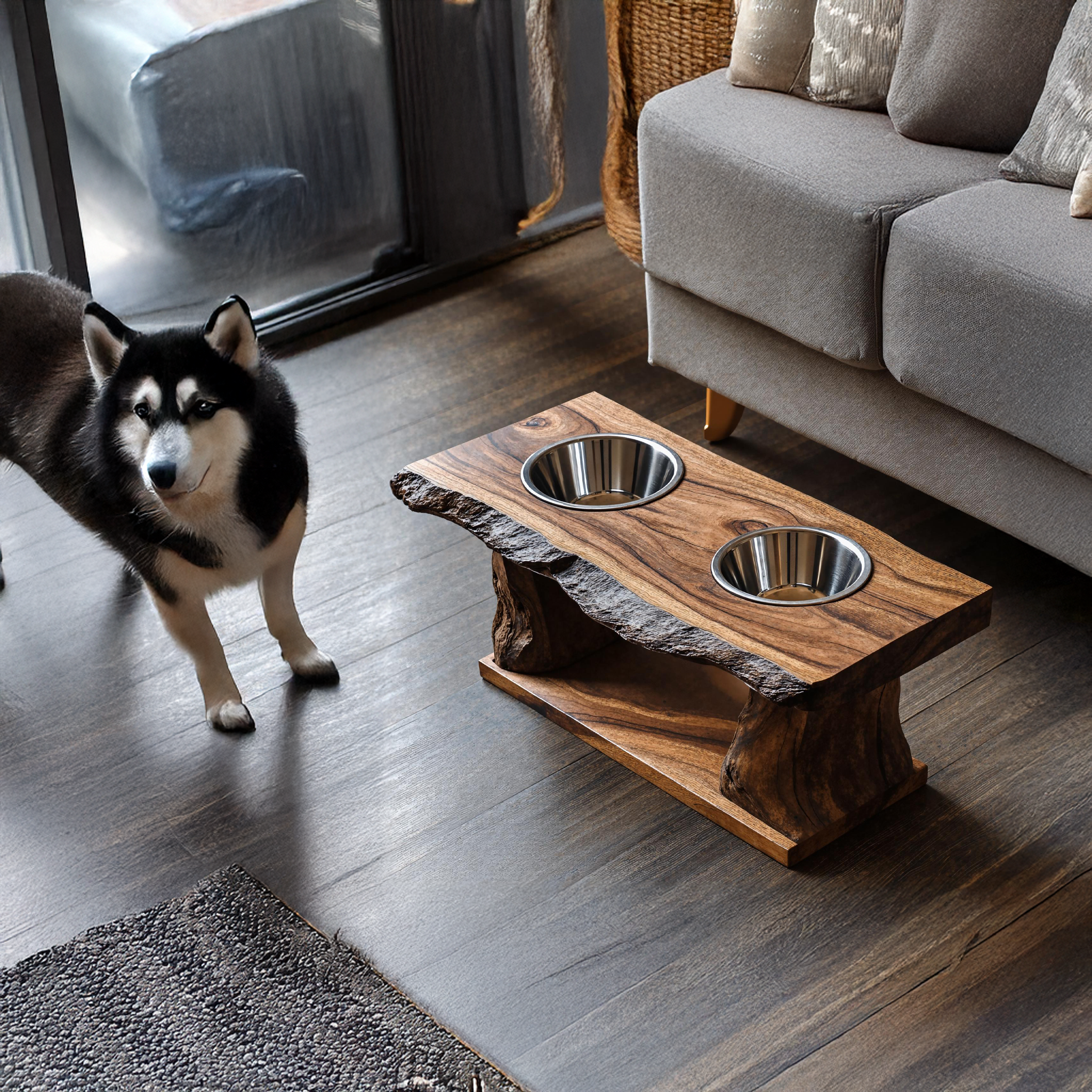 Farmhouse Dog Feeding Stand Kitchen Decor SILDTDBS002
