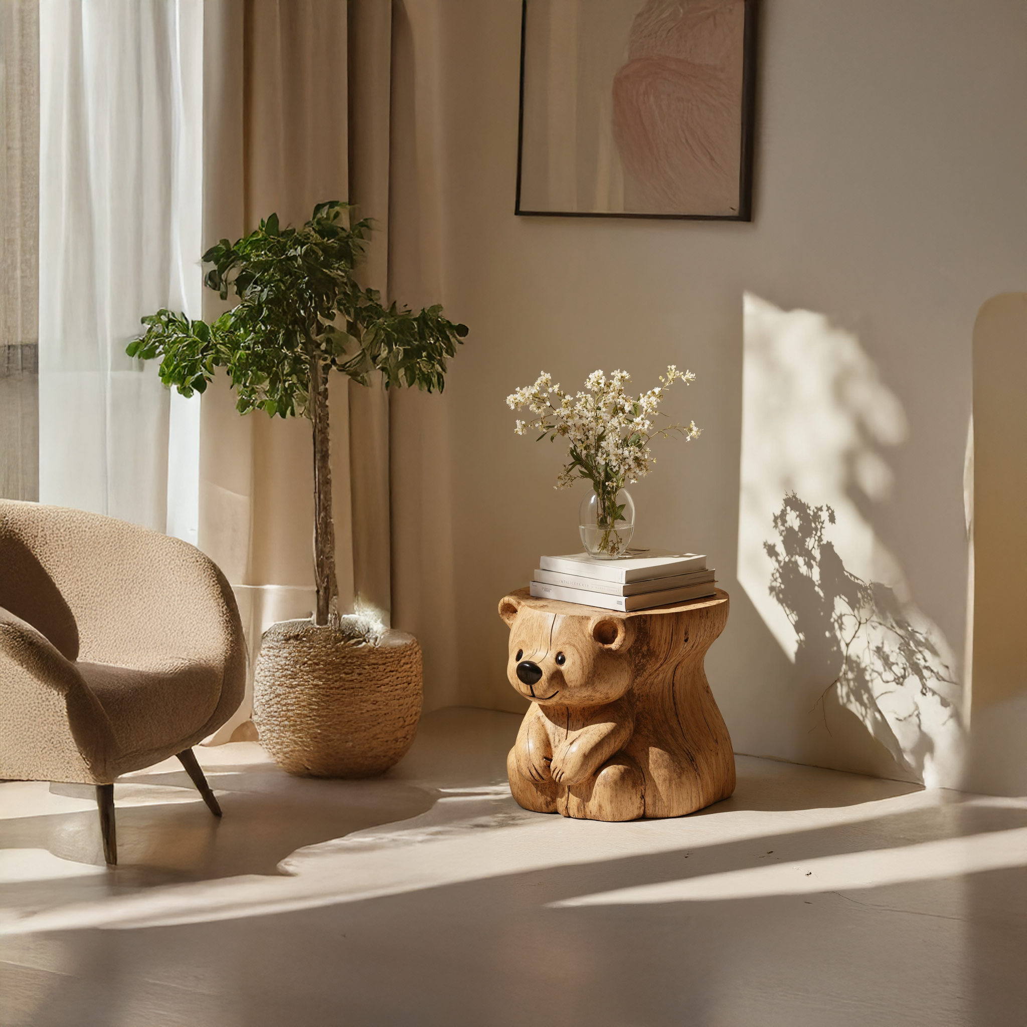 Handcrafted Bear End Table Unique Design SILDTEN073