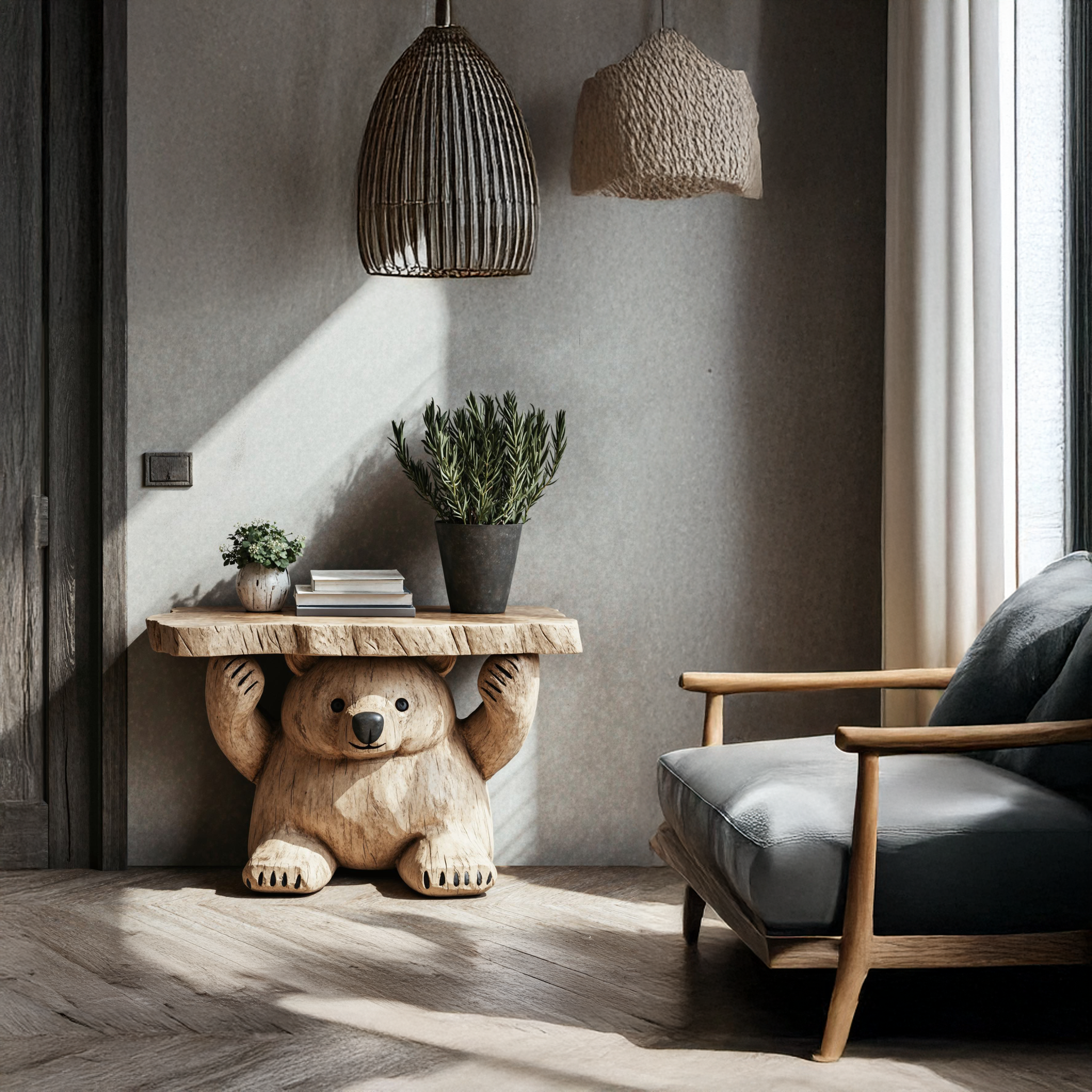 Handcrafted End Table Wood Bear End Table SILDTEN070