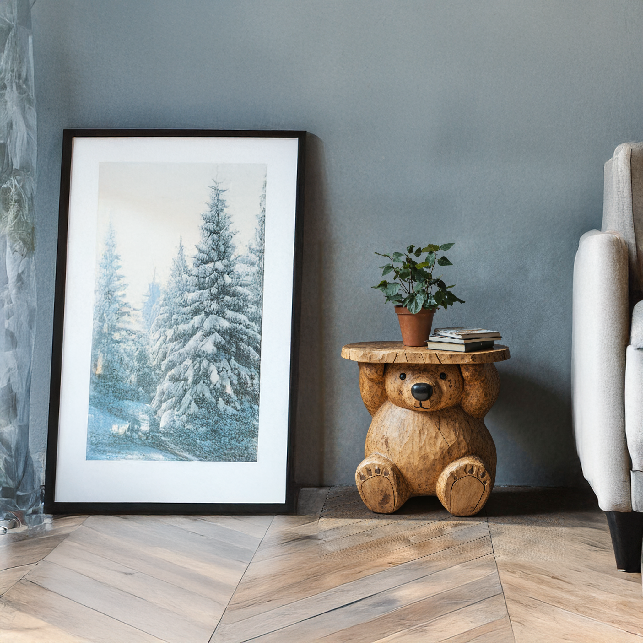 Handcrafted End Table Wood Bear Side Table SILDTEN071