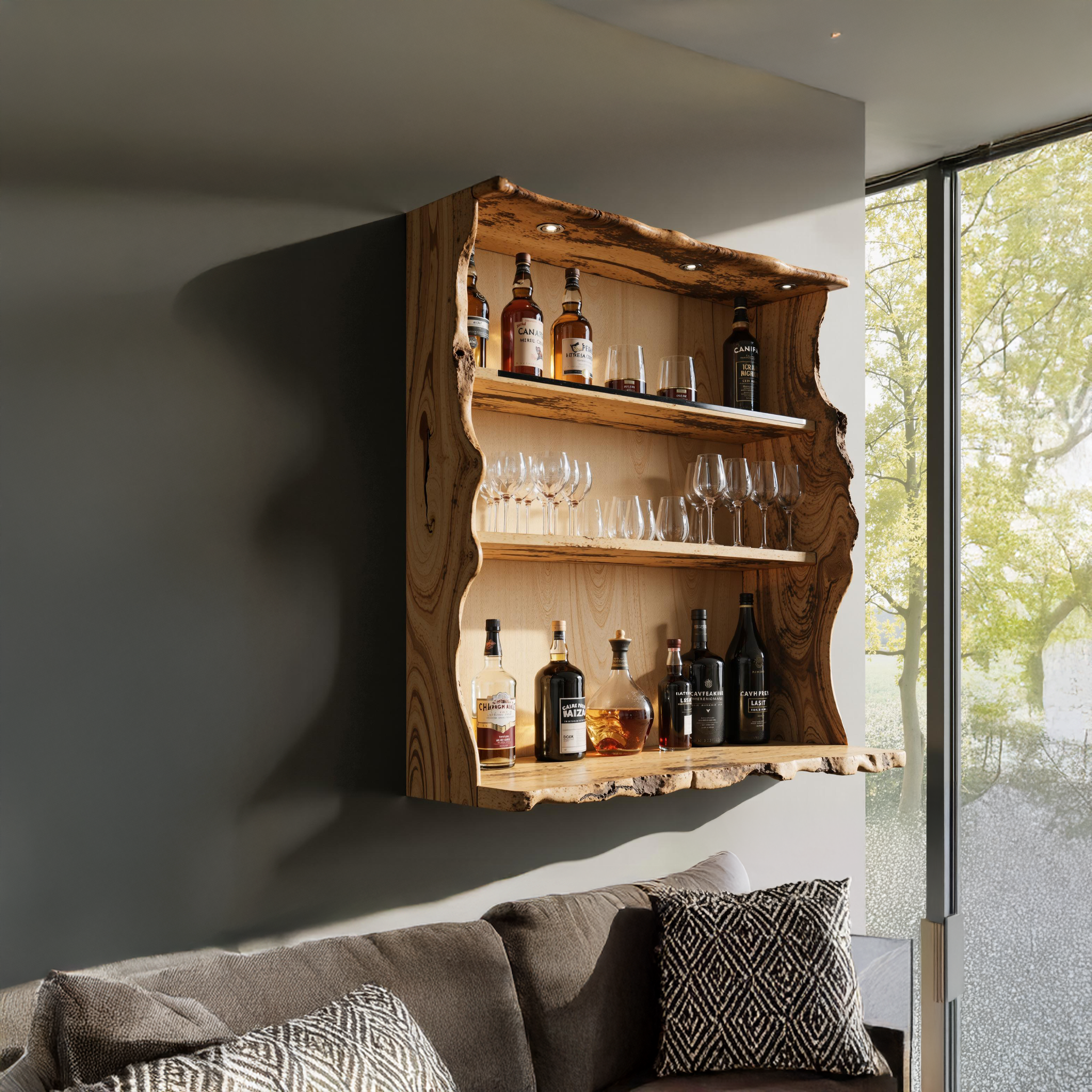 Handcrafted Natural Wood Wine Bar Shelf For Cozy Living Spaces SILDTBAR010