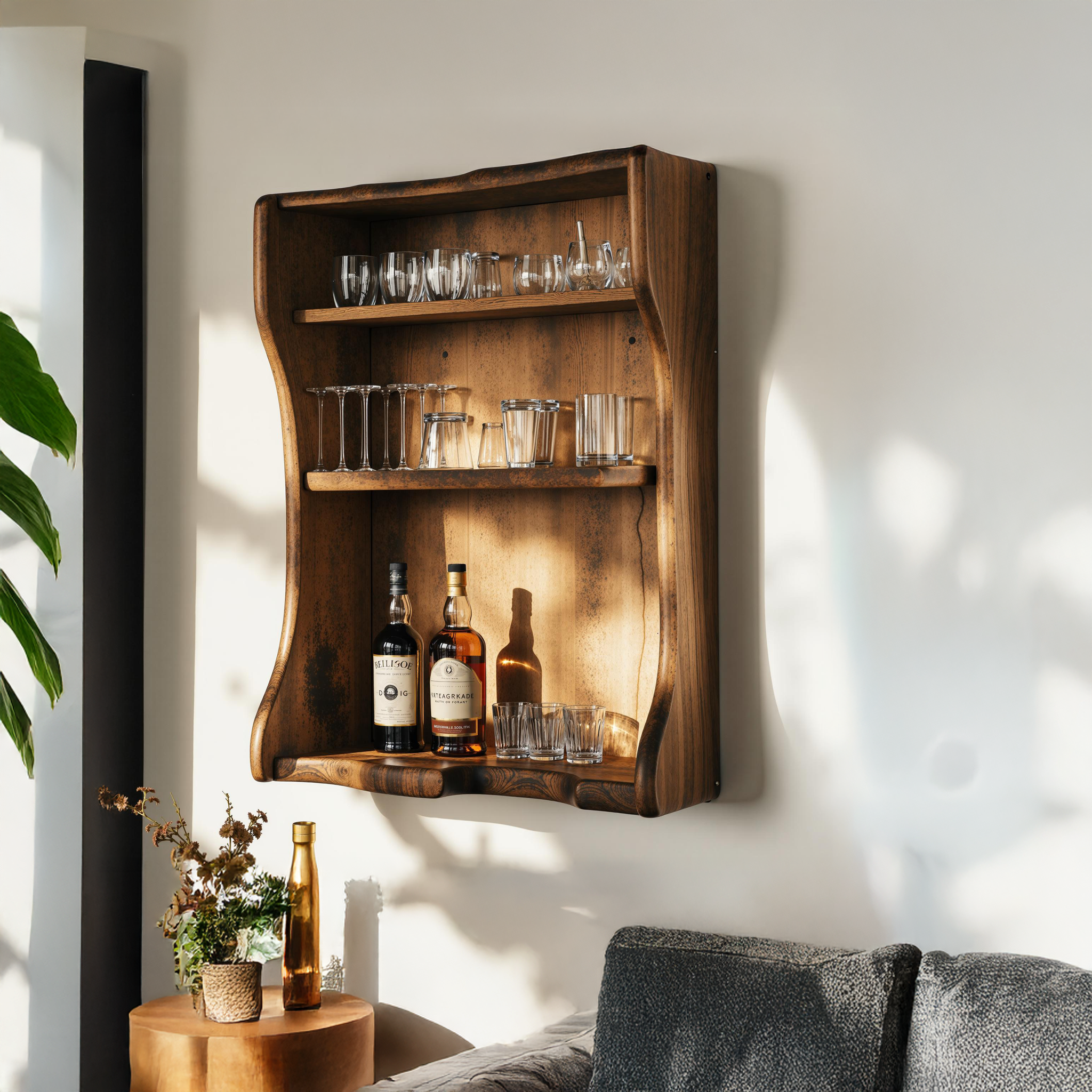 Natural Wood Wine Bar Shelf for a Cozy Home Bar Experience SILDTBAR020