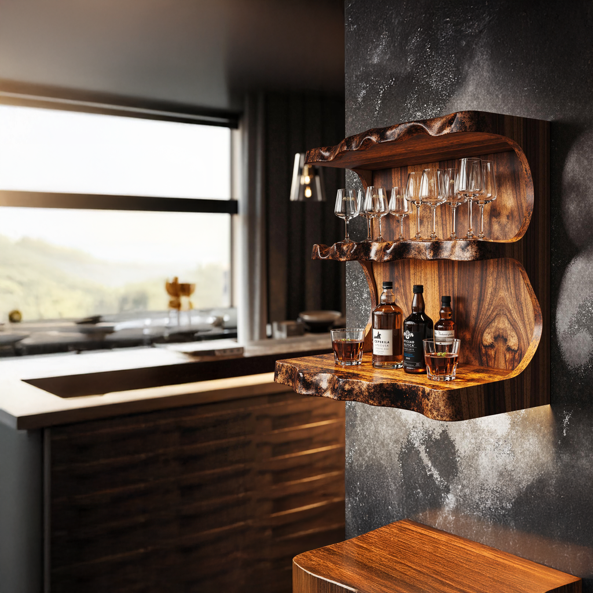 Stylish Vintage Natural Wood Wine Bar Shelf For A Cozy Space SILDTBAR012
