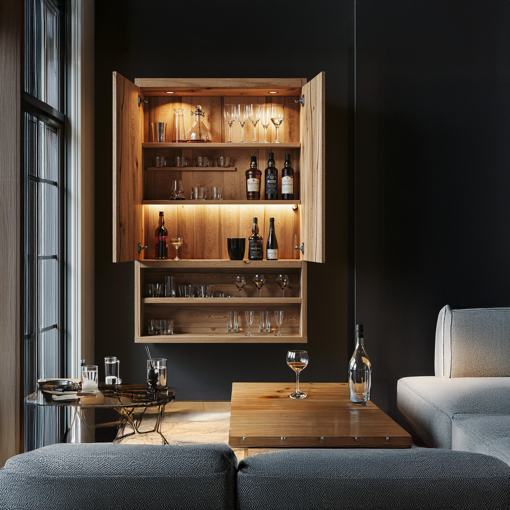 Rustic Home Bar Natural Wood Shelf For Stylish Wine Bottle Storage SILDTBAR016