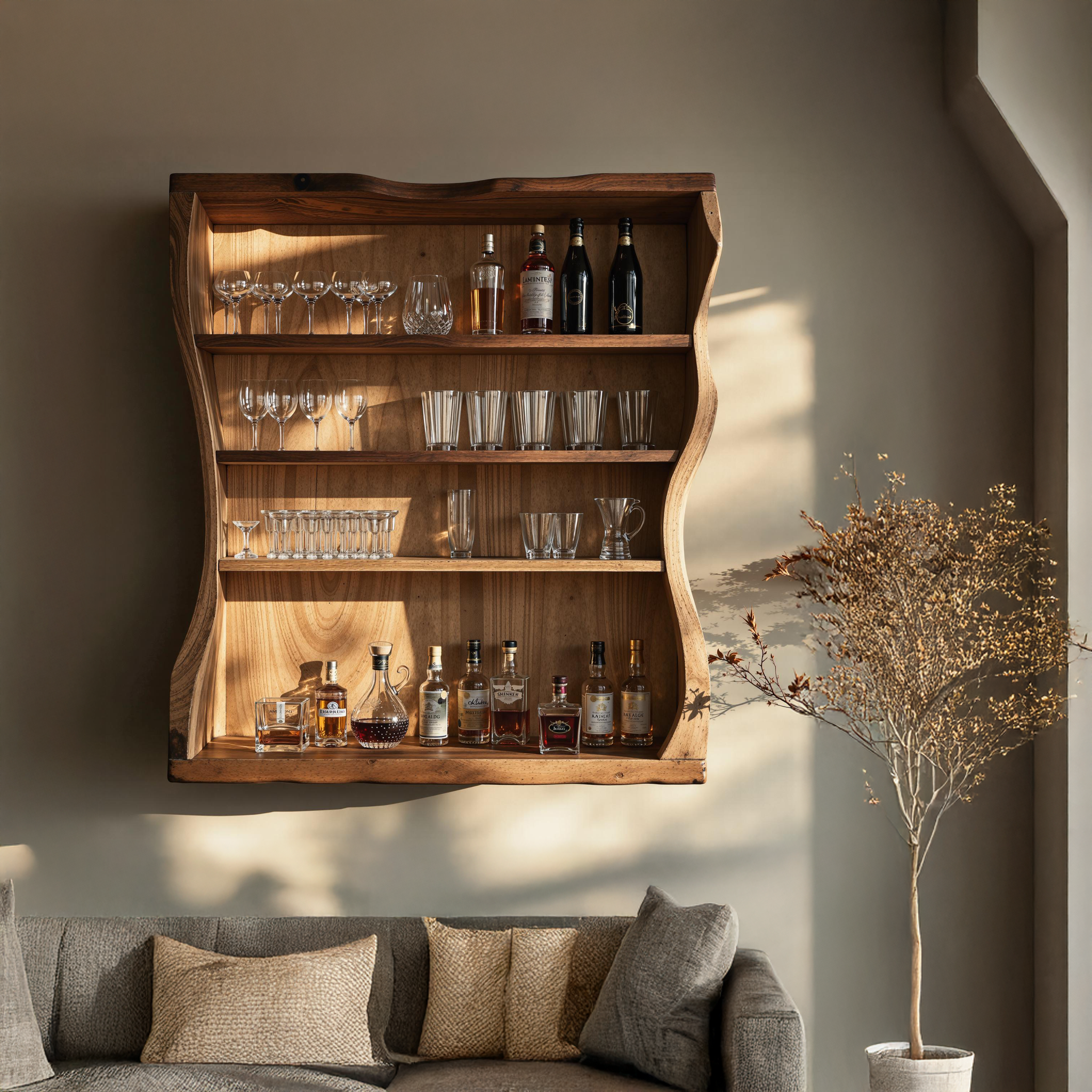 Handcrafted Wood Wine Bar Shelf For An Elegant Touch In Your Space SILDTBAR015