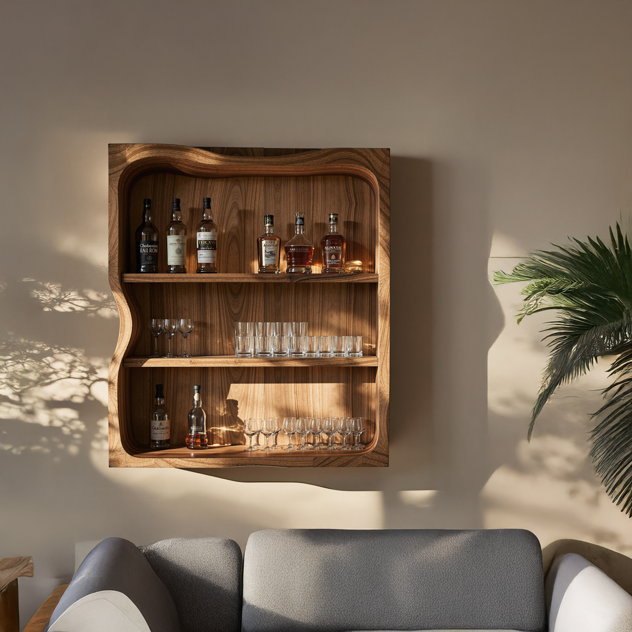 Rustic Natural Wood Wine Bar Shelf For Living Room Or Dining Area SILDTBAR011