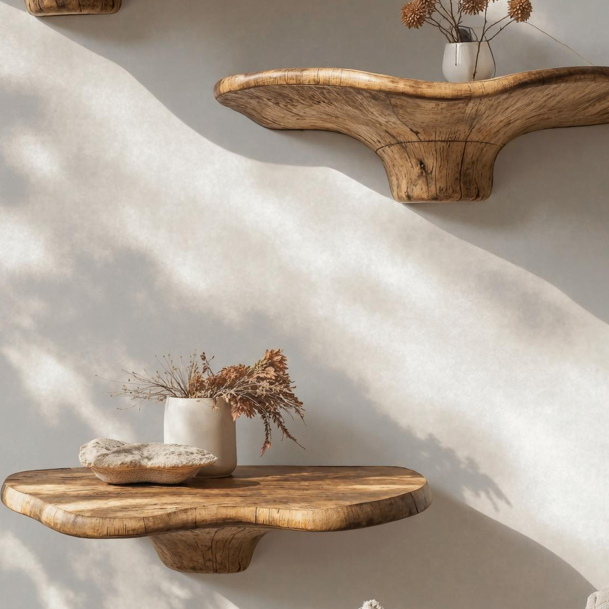 Rustic Wooden Mushroom Shelf For Living Room Storage SILDTMR012
