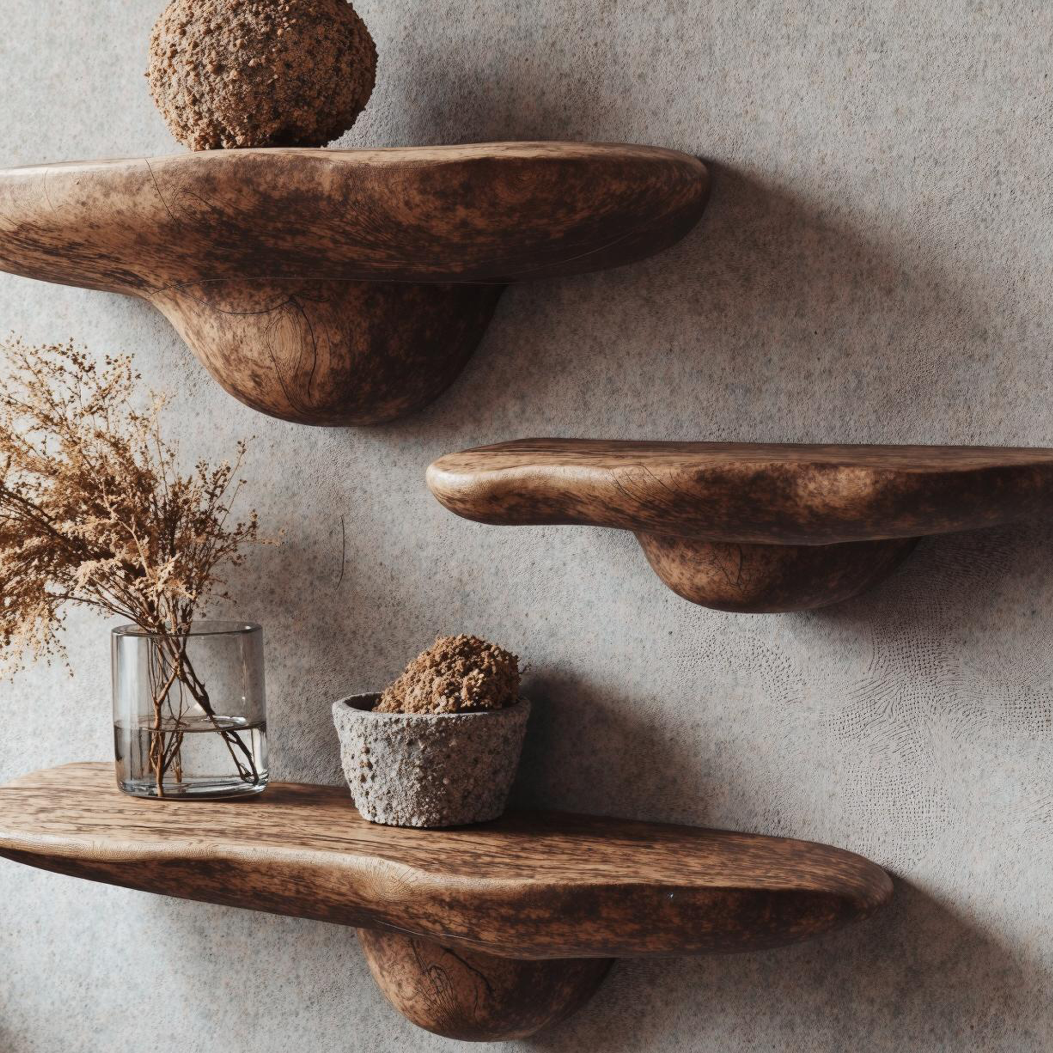 Natural Wood Mushroom Shelf With Floating Design SILDTMR016