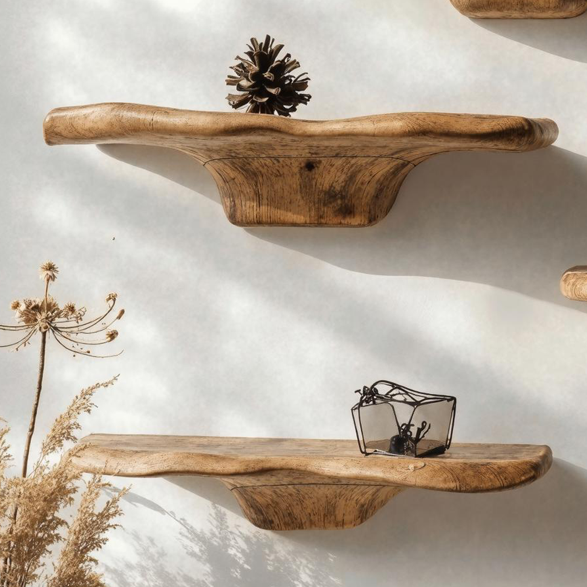 Rustic Floating Wood Mushroom Shelf For Modern Homes SILDTMR009