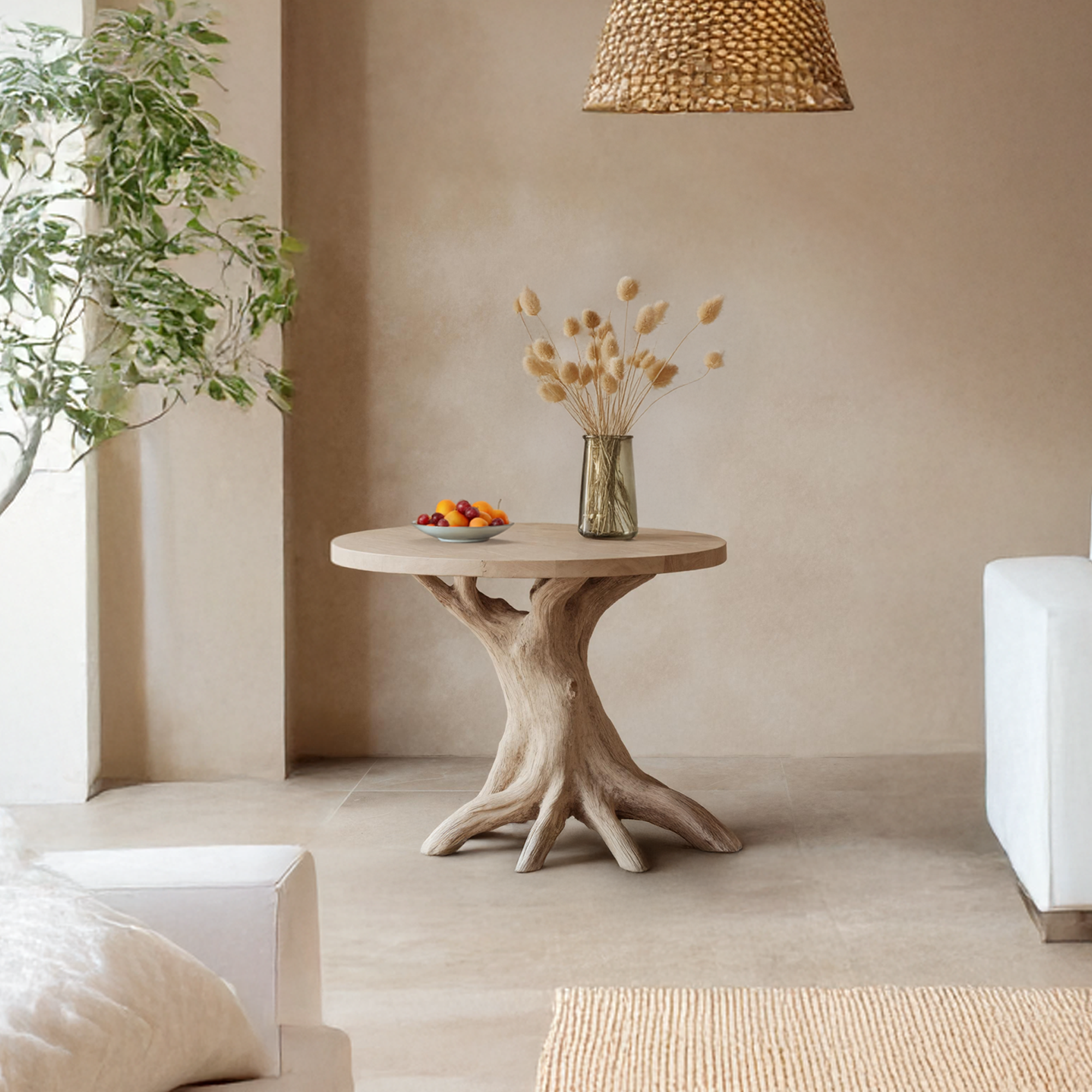 Handcrafted Round End Table For Living Room Decor And Storage Space SILDTTREN003