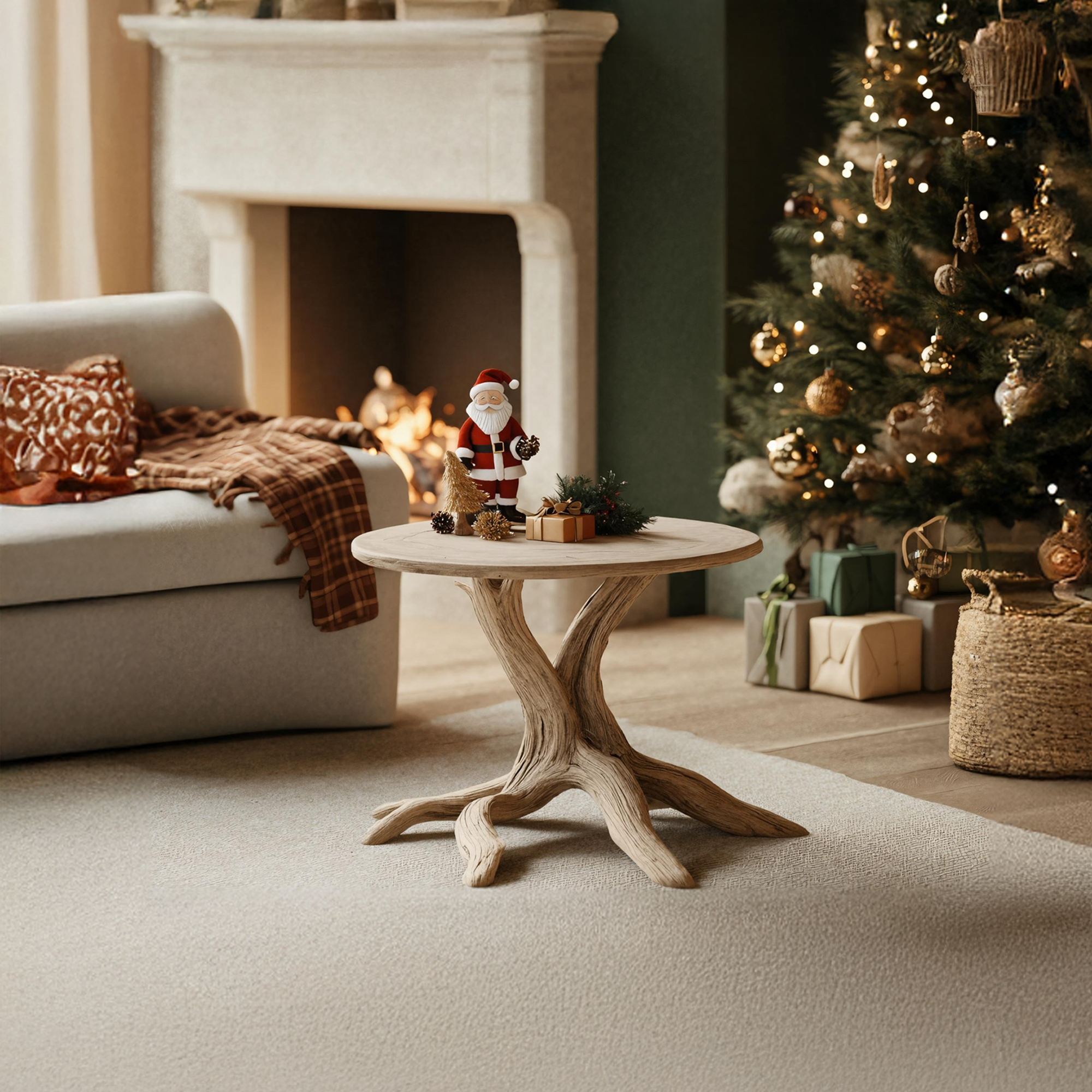 Handcrafted Solid Wood End Table For Living Room Winter Accent SILDTTRENC011