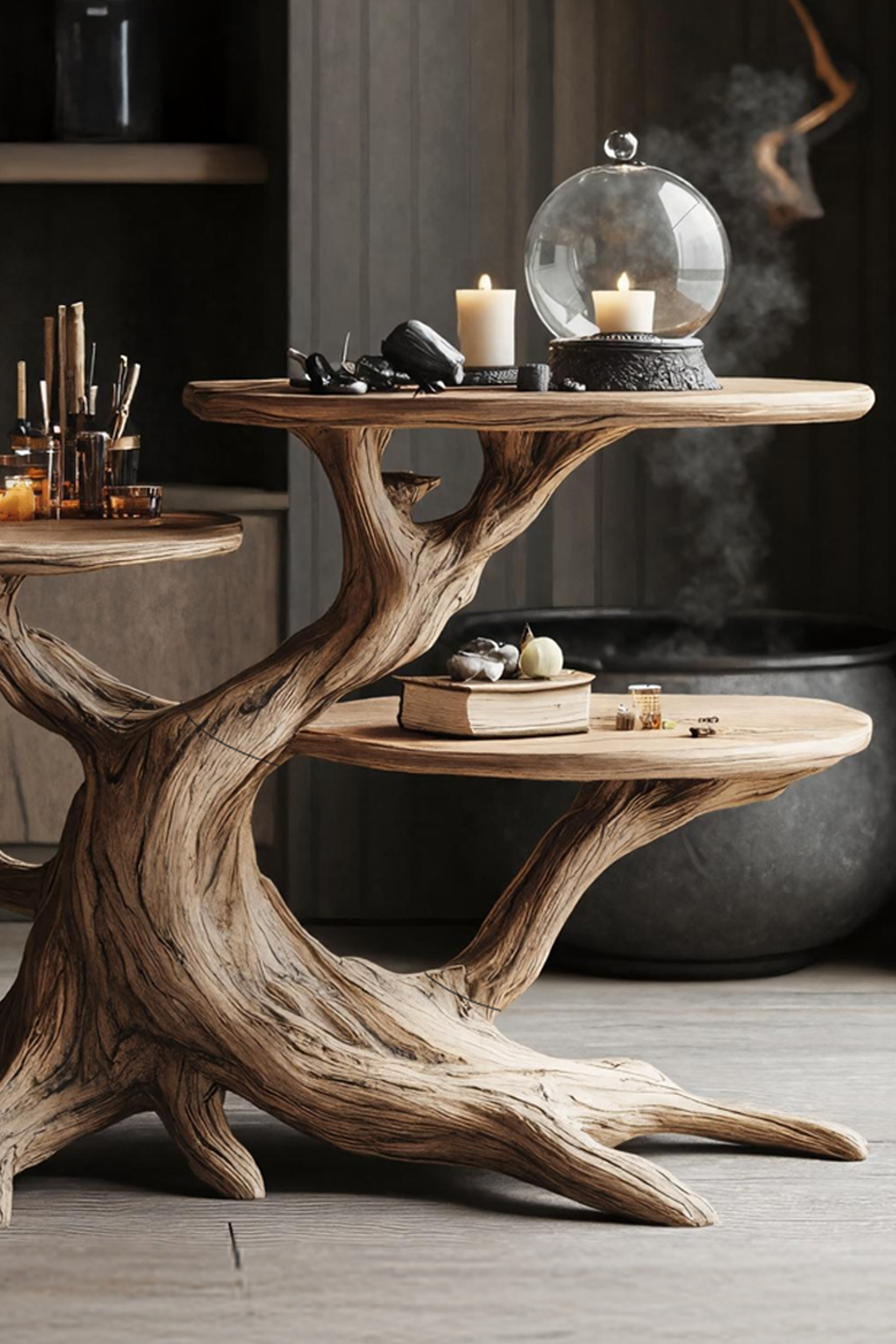Handcrafted Wooden End Table For Furniture Decor Pumpkin Halloween Look SILDTTRHEN007