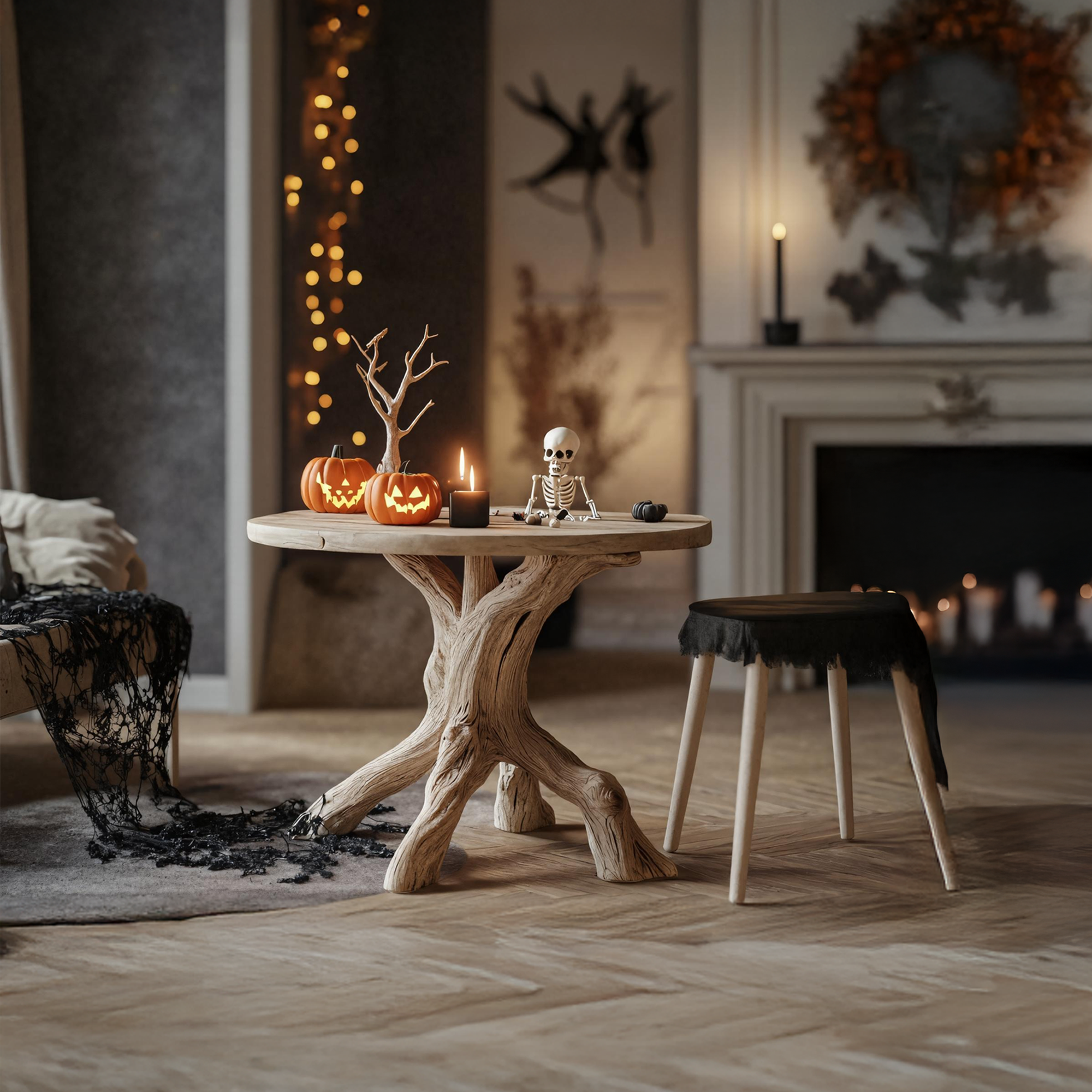 Farmhouse Solid Wood End Table For Living Room Haunted Pumpkin Accent SILDTTRHEN002