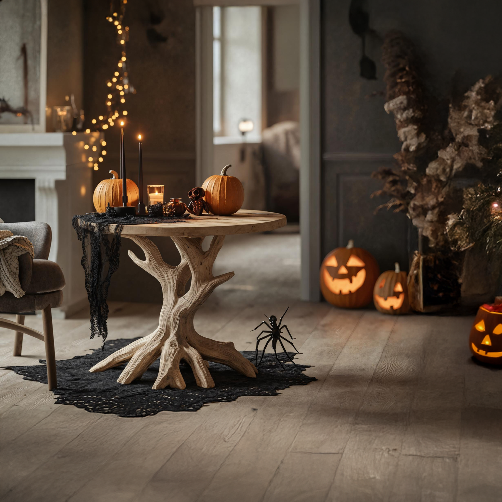 Handcrafted Round End Table For Living Room Gothic Fall Furniture Decor SILDTTRHEN003