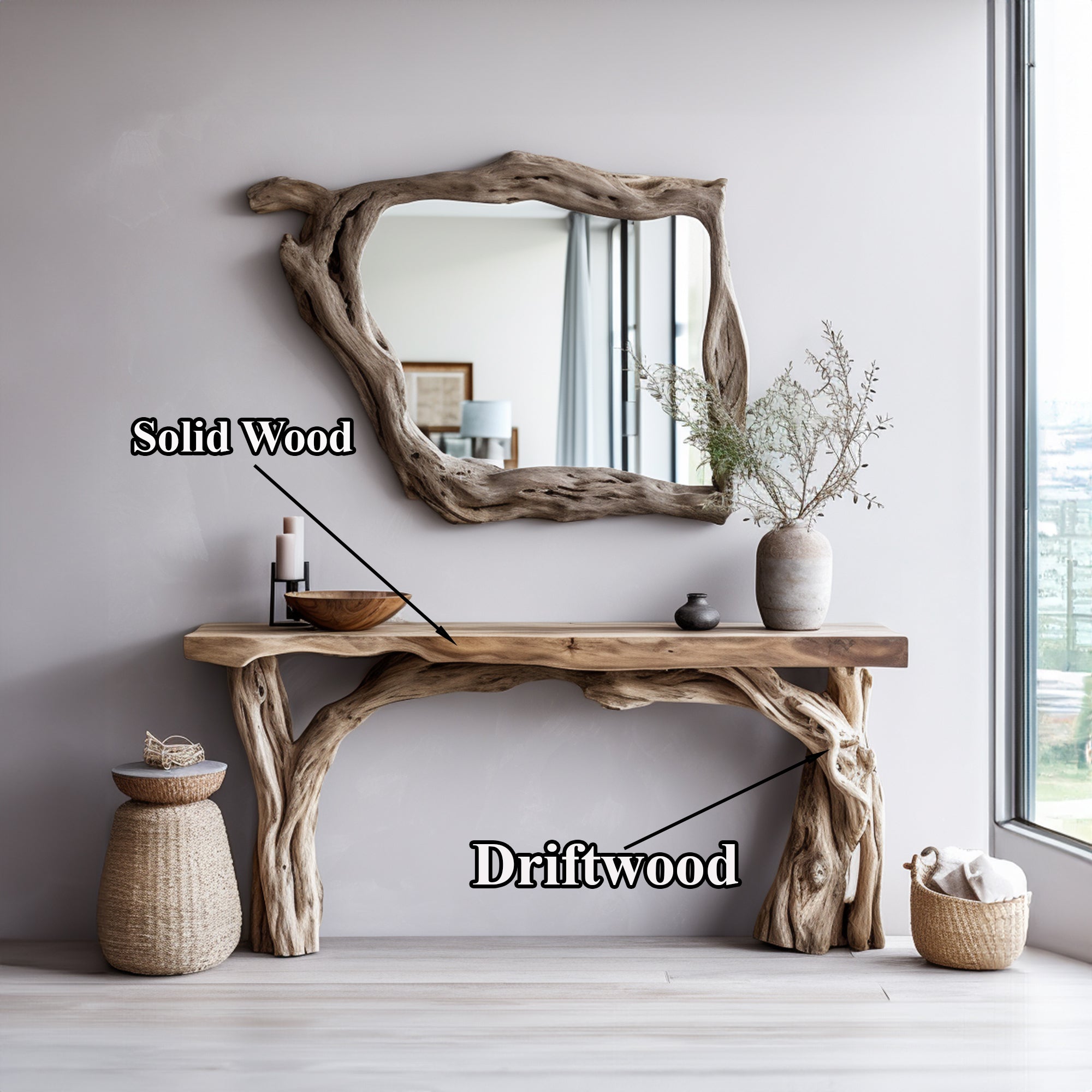 Handcrafted Floating Console Table With Live Edge Design SILDTCS011