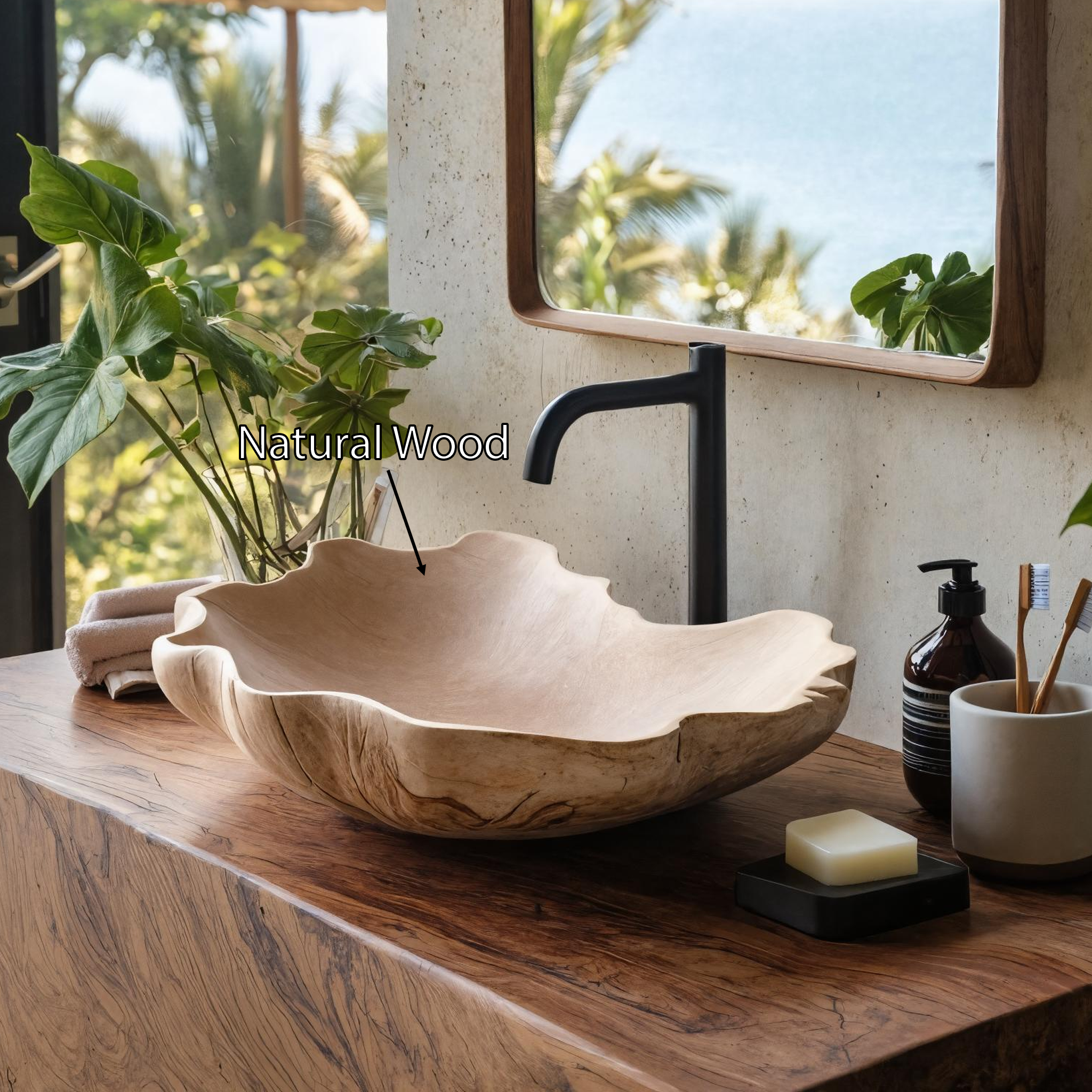 Rustic Solid Wood Sink For Authentic Bathroom Feel SILDTTRVS019