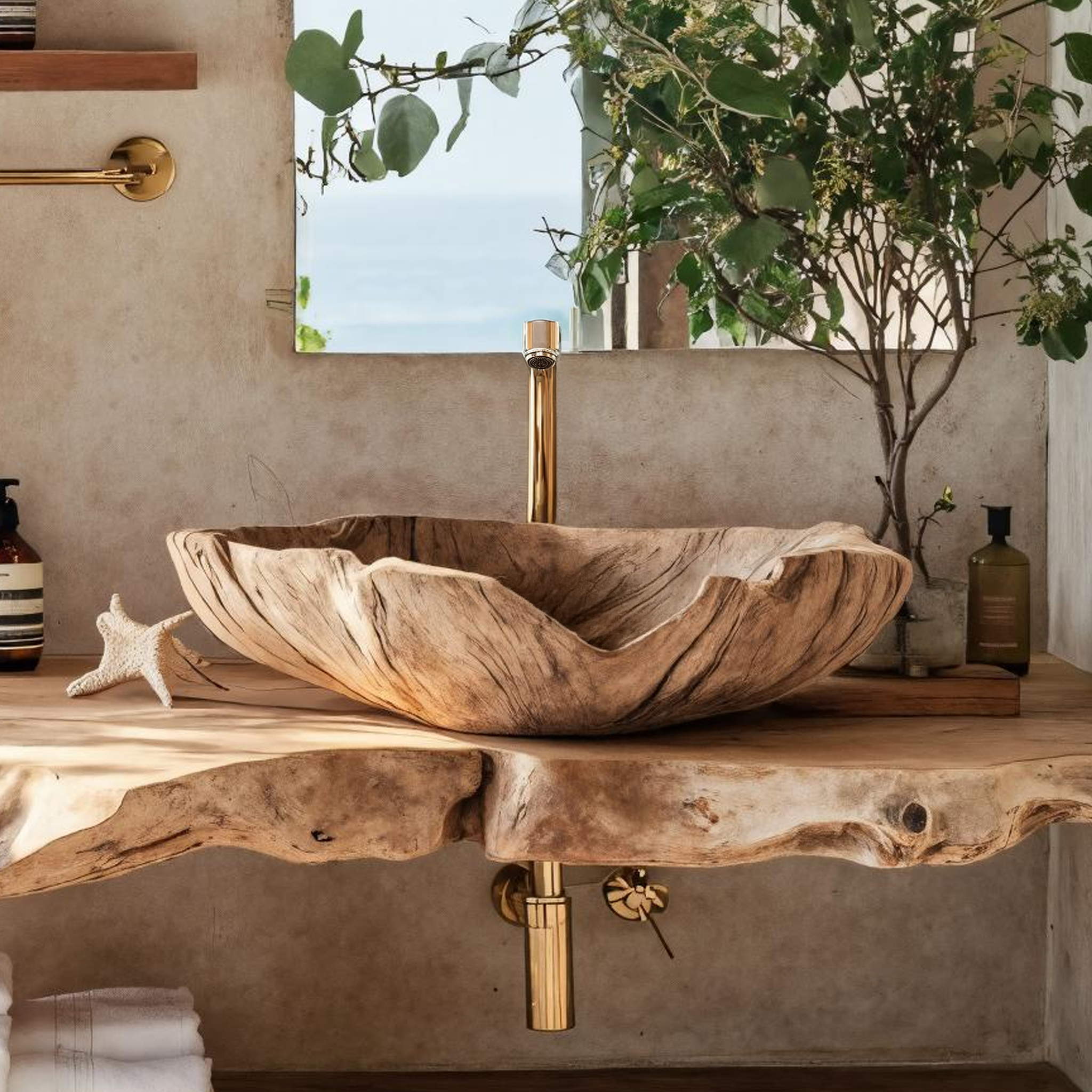 Farmhouse Handcrafted Wooden Vessel Sink For Bathroom SILDTTRVS008