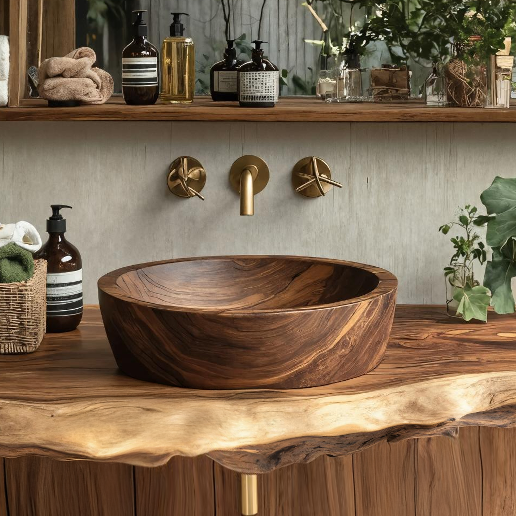 Wooden Vessel Sink Rustic Style For Bathroom Decor Ideas SILDTTRVS011