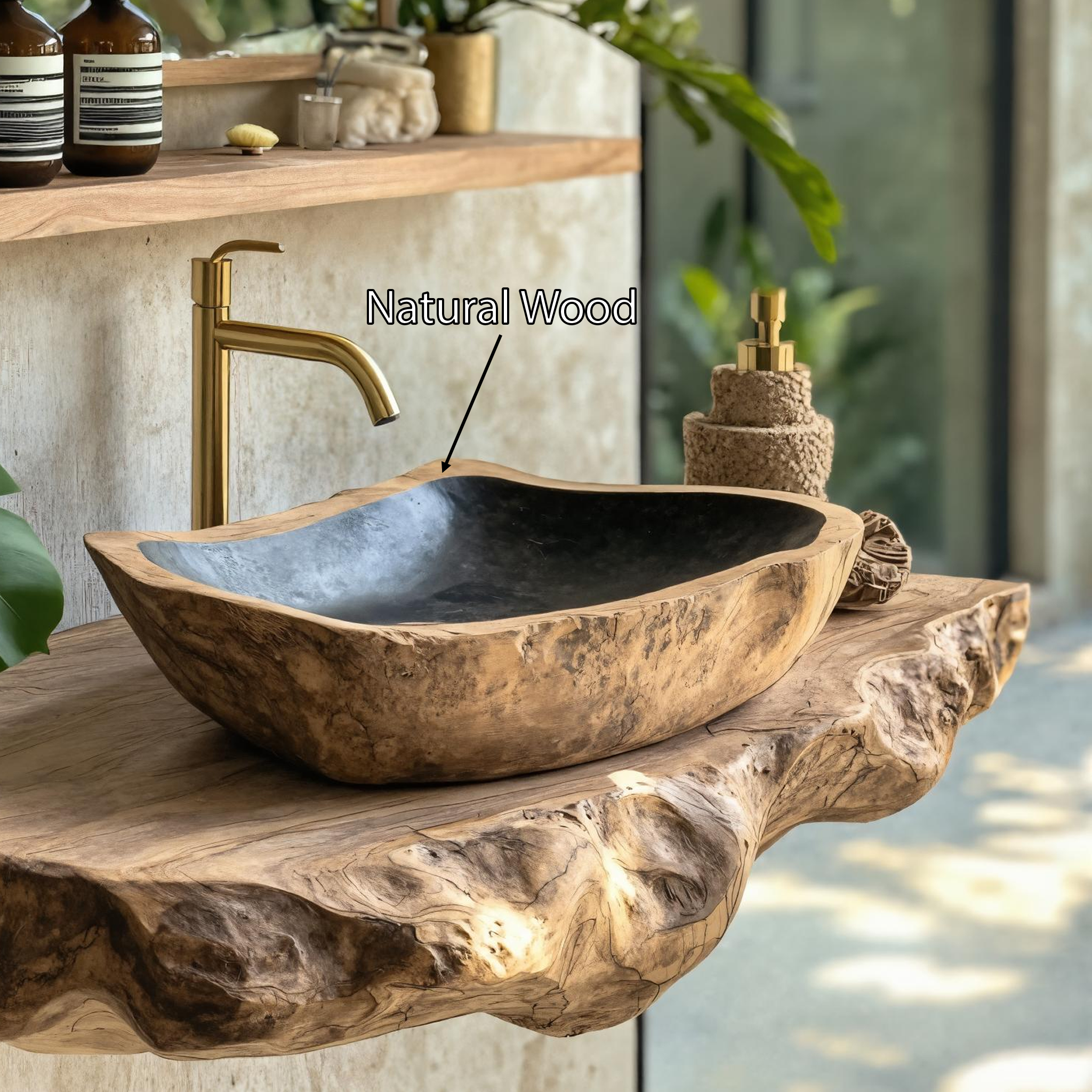 Rustic Mid Century Solid Wood Sink For Bathroom Decor SILDTTRVS009
