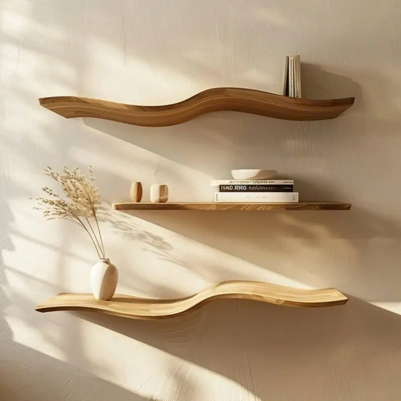 Rustic Wavy Floating Shelf Live Edge Decorative For Living Room SINLWV006