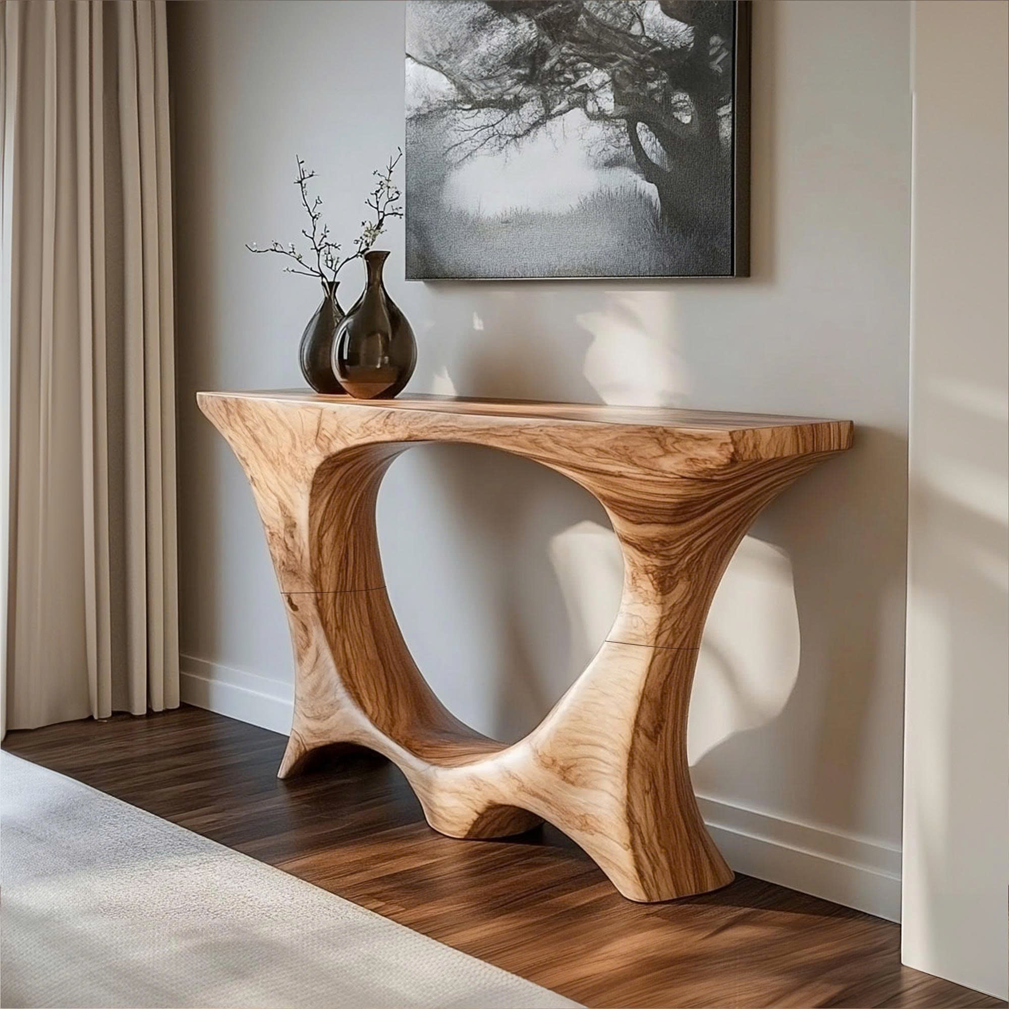 Mid Century Entry Table Handcrafted Curved Leg Hallway Opening SINLKICS364