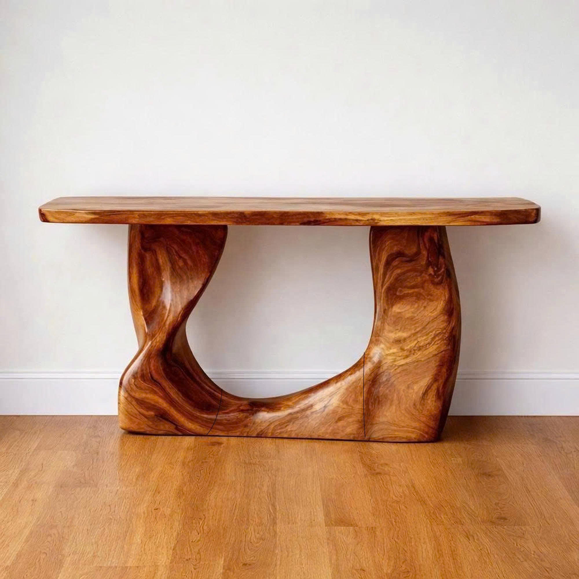 Rustic Modern Console Wavy Carved Wood Entry Hall SINLKICS406