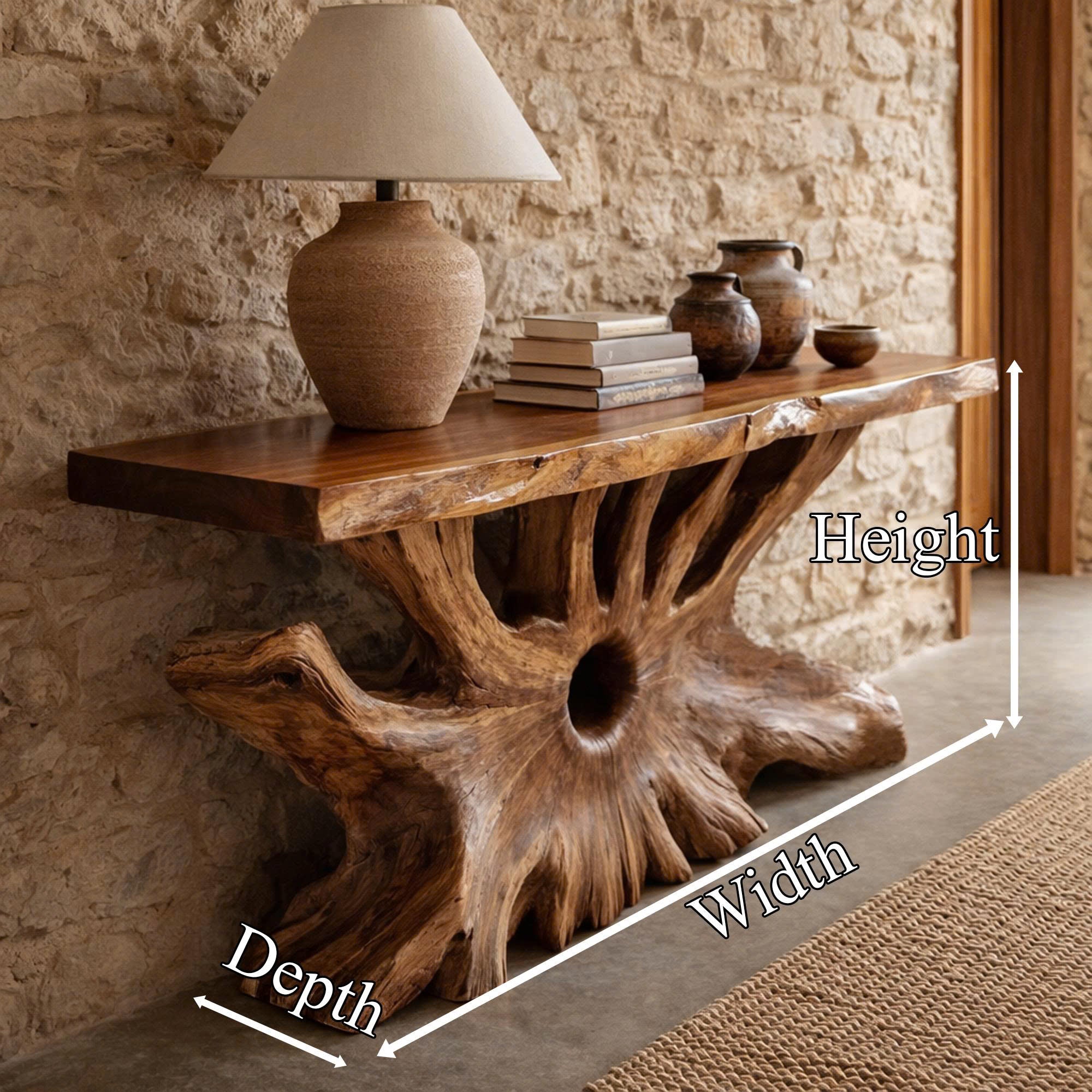 Rustic Organic Console Table Natural Wood Living Room Entry SINLKICS530