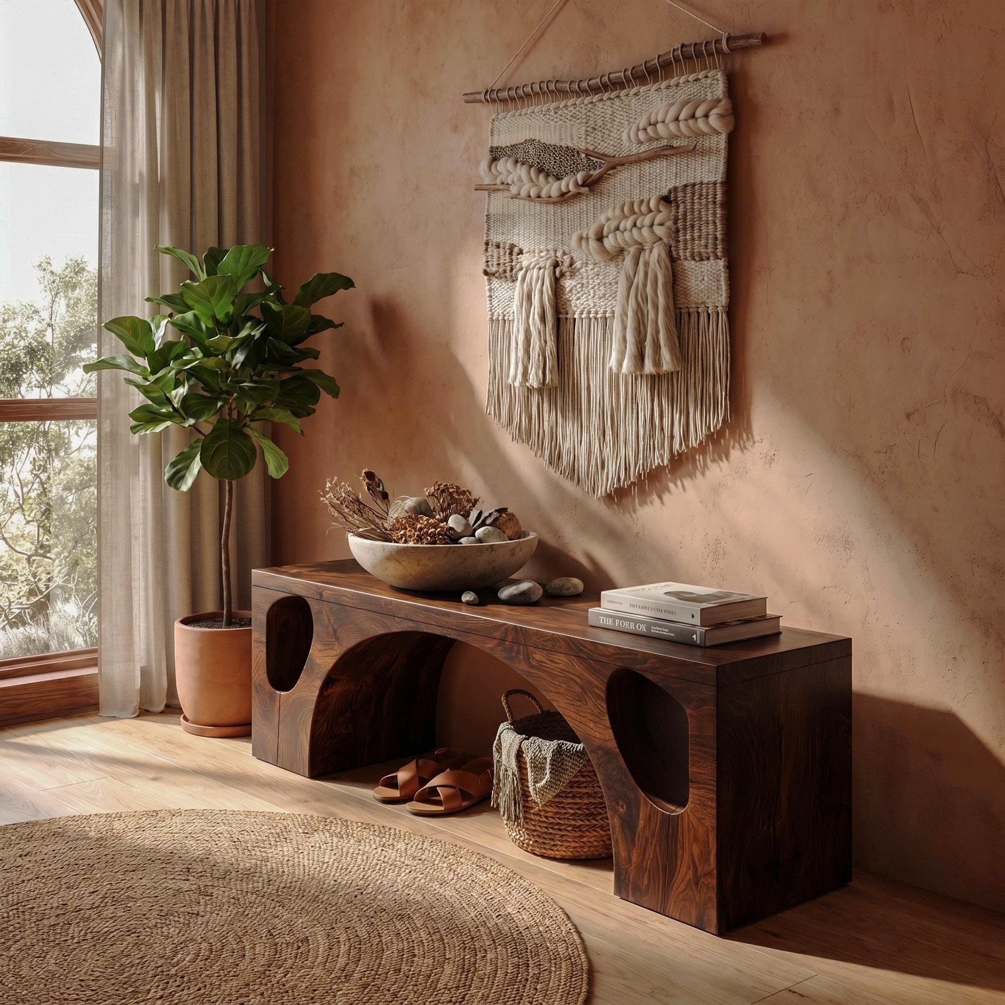 Modern Organic Bench With Sculptural Arch Base For Entryway SINLKIRS111
