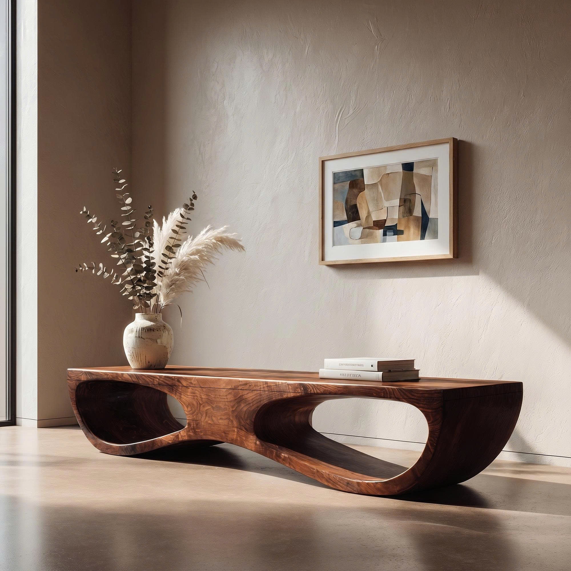 Sculptural Organic Wooden Bench For Entryway Hallway And Living Room SINLKIRS103