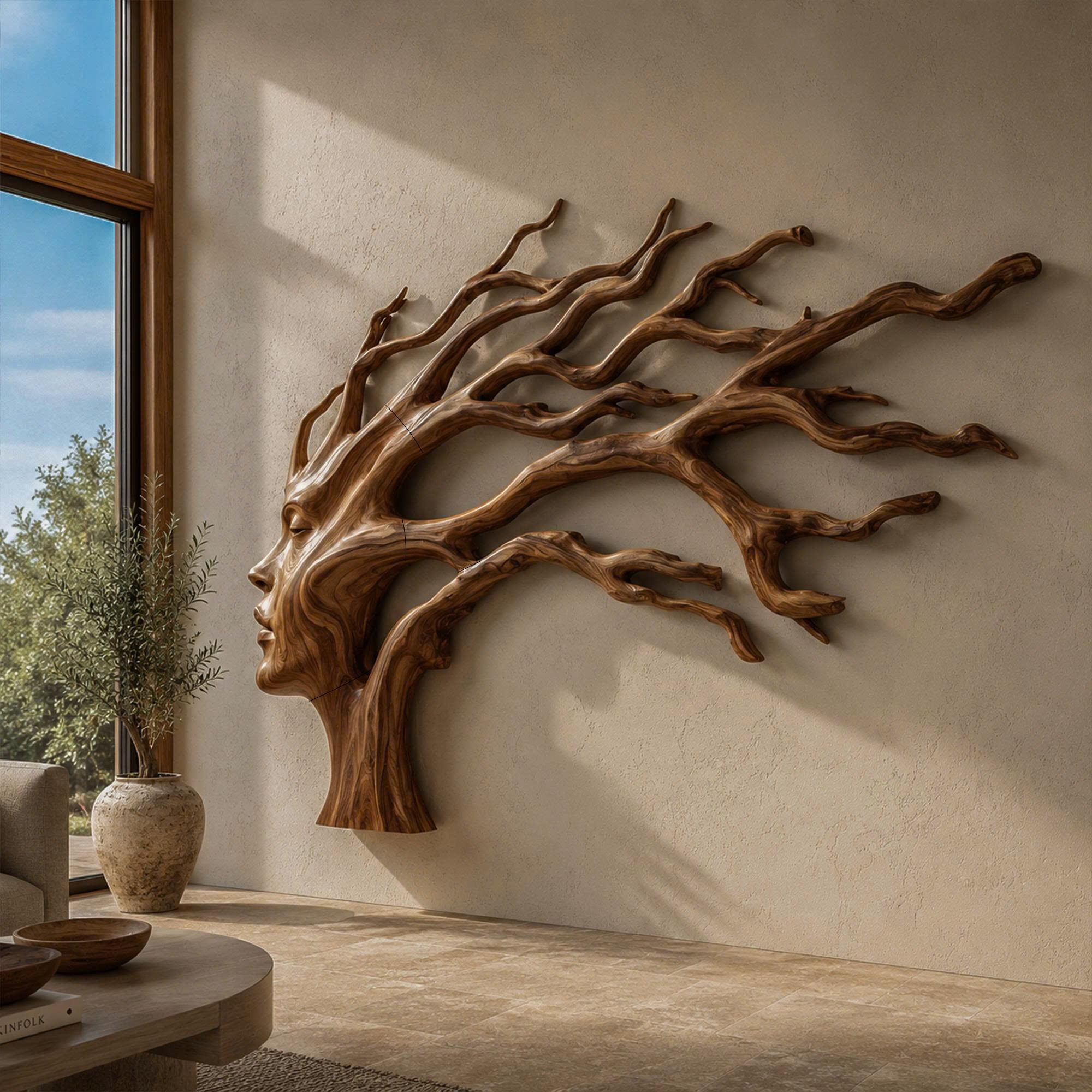 Organic Tree Wall Art With Sculptural Branch Design For Living Room And Entryway SINLKIWD103