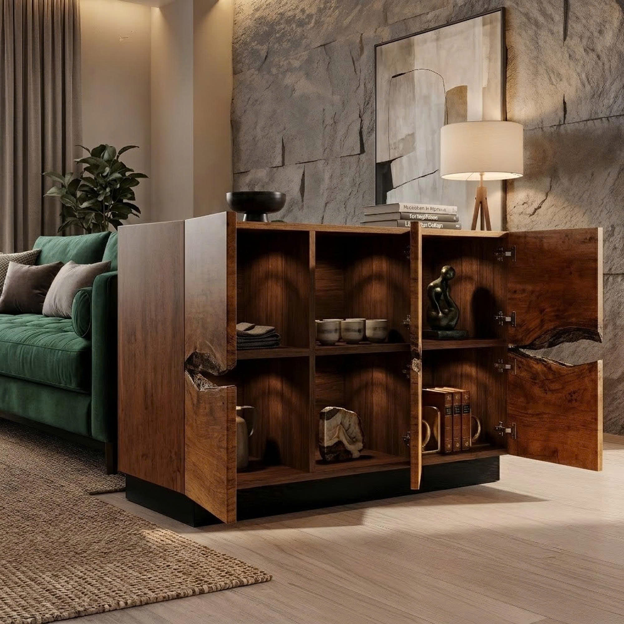 Modern Storage Cabinet With Artistic Carved Wood Doors For Entryway SINLKISC539
