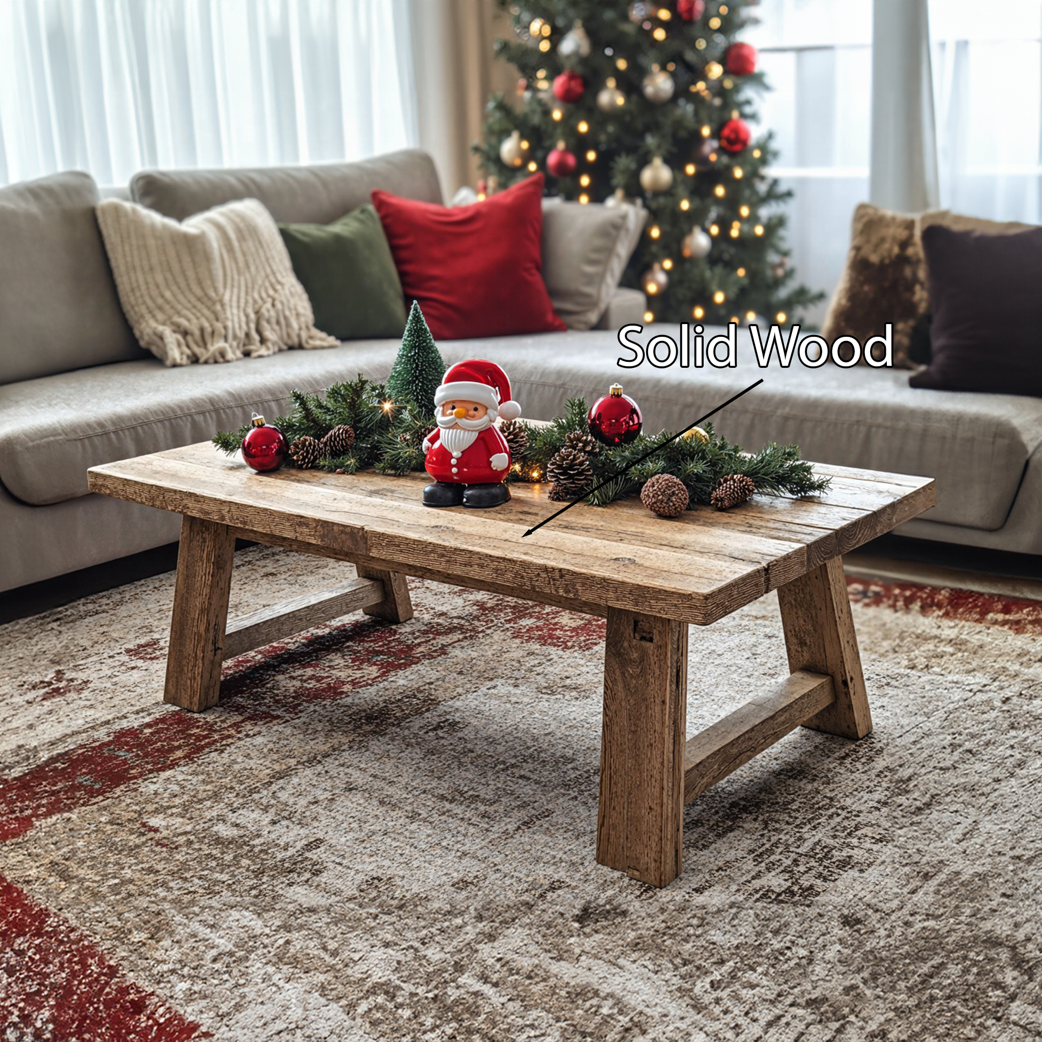Natural Wood Coffee Table Christmas Decor SILDTCFC015